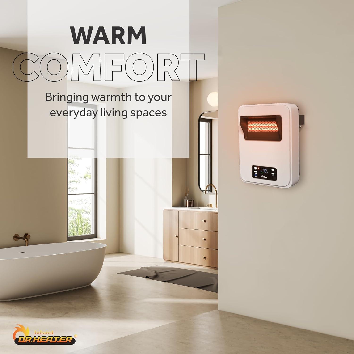 1500-Watt White Wall Hung or Wall Mount Electric Space Heater Dual System with Infrared and Fan Forced, WiFi and RC