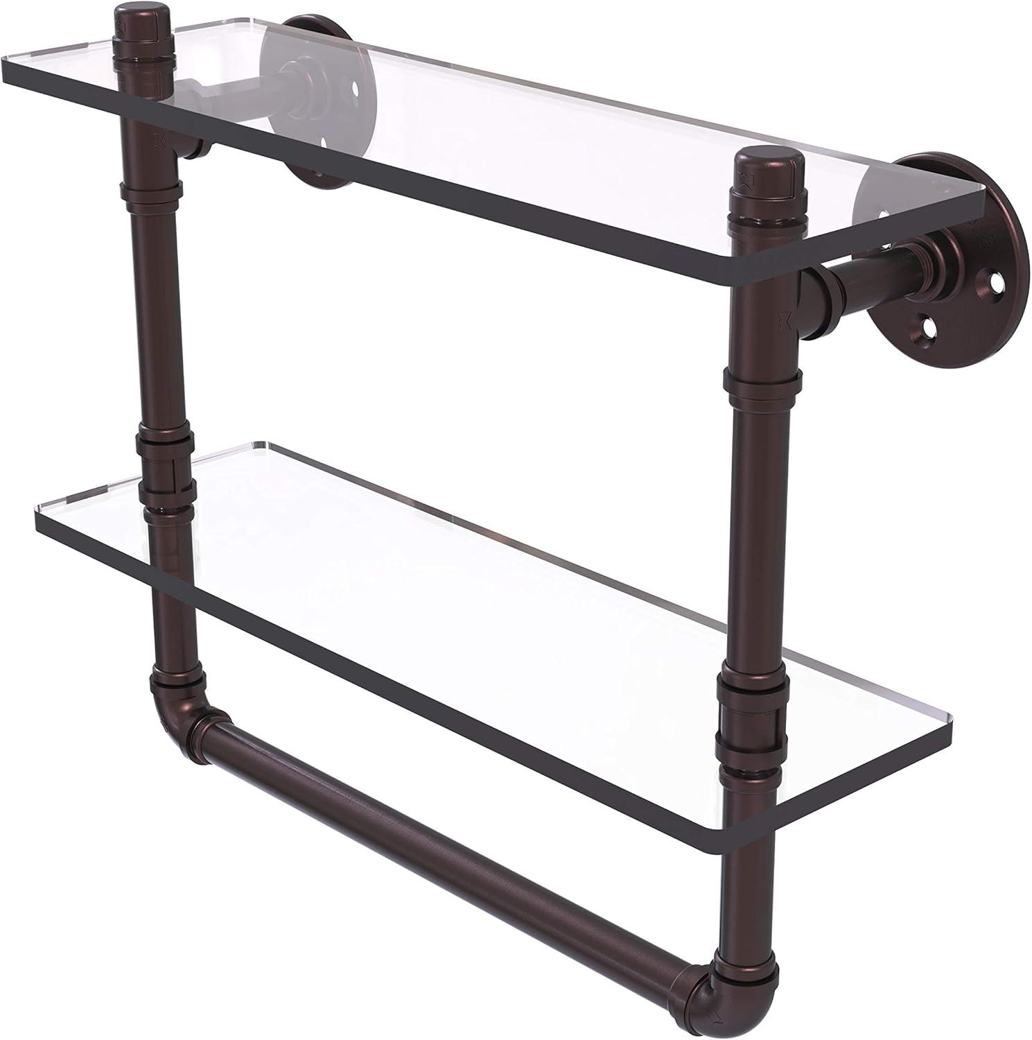 Antique Bronze Double Glass Shelf with Towel Bar