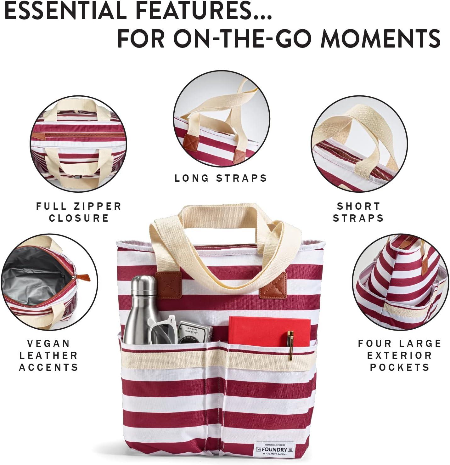 Red and White Striped Insulated Nylon Cooler Bag