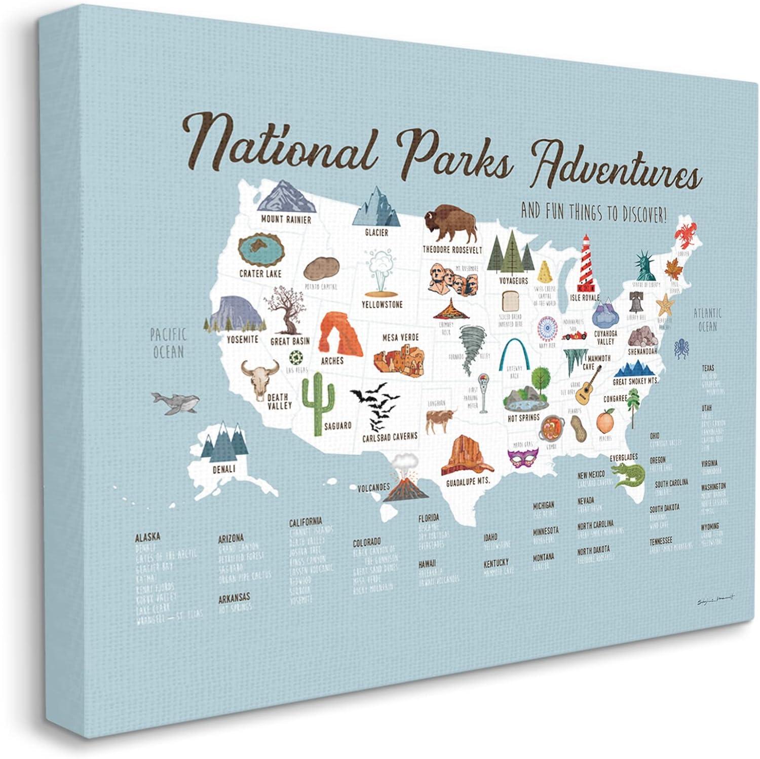 Stupell Industries National Parks Adventures USA Map Gallery Wrapped Canvas Wall Art