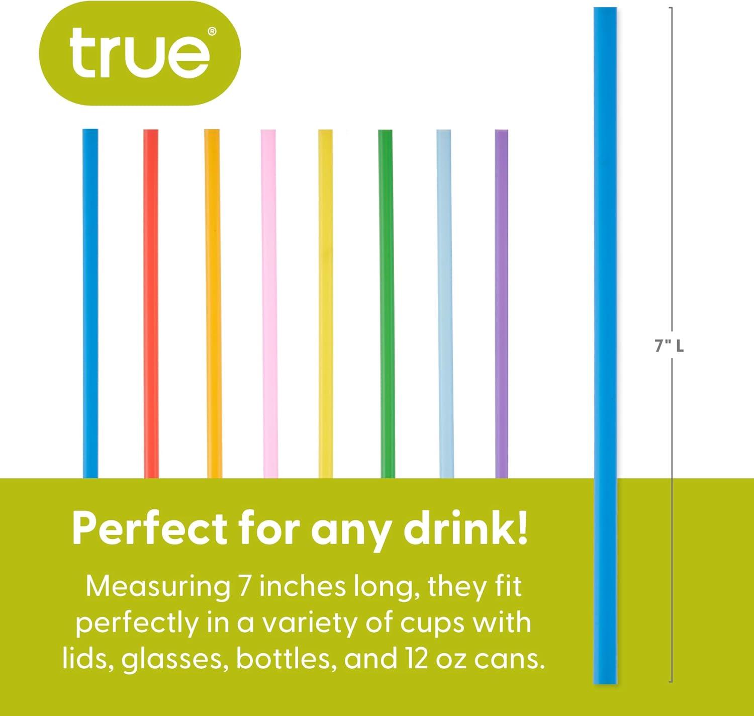 True Colorful Straws, Long Disposable Straws for Cocktails, Smoothies, Iced Coffee, Disposable Party Supplies, Assorted Colors, Set of 100