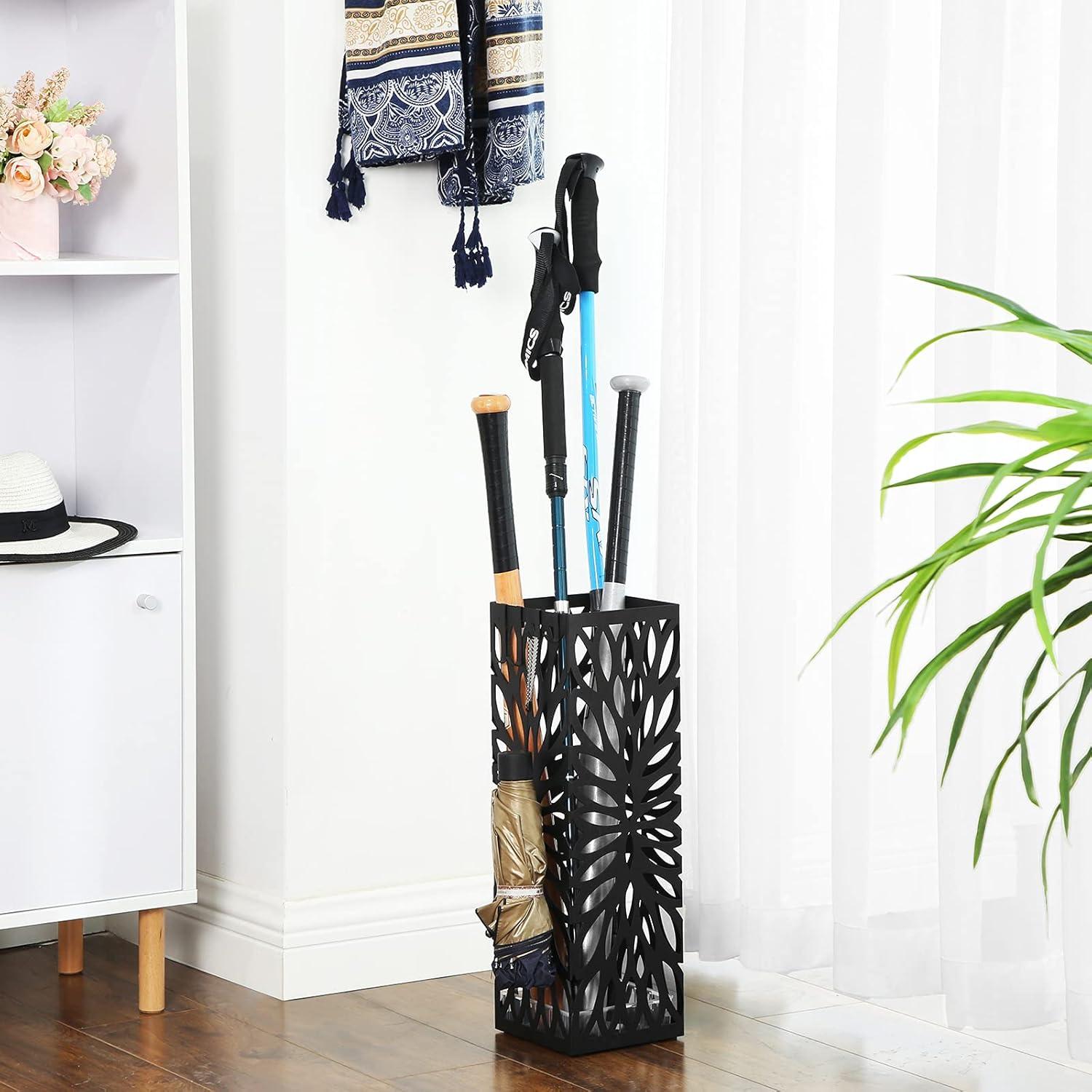 Black Steel Square Umbrella Stand with Detachable Drip Tray