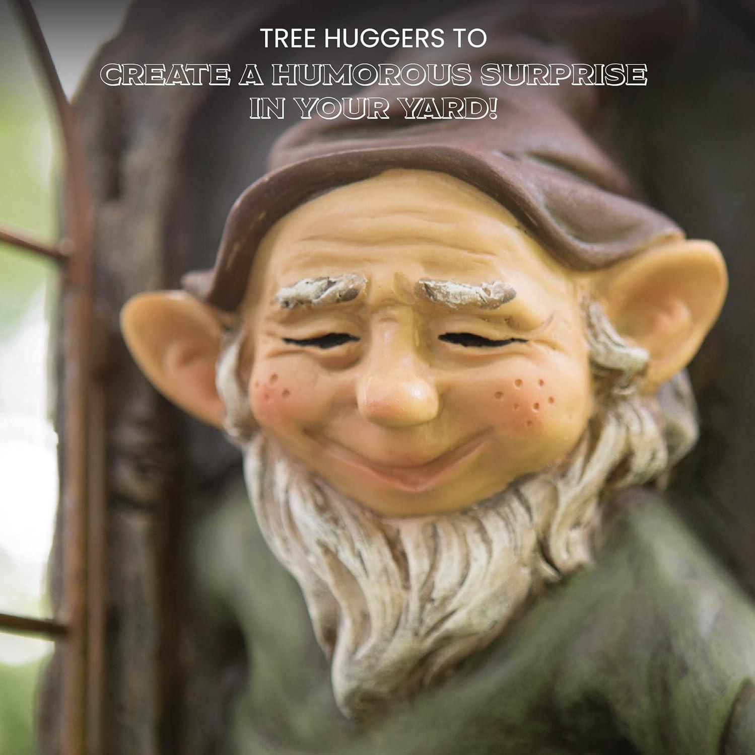 Bits and Pieces 12” Elf Out The Door Tree Hugger Yard Tree Sculpture Decoration Garden Peeker Art