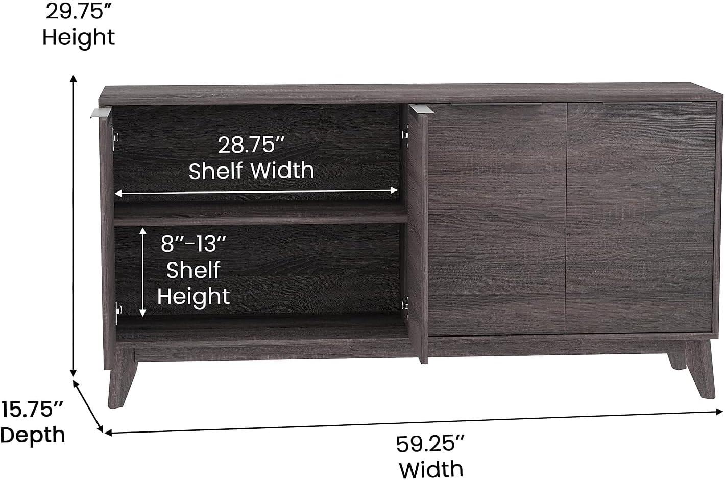 Flash Furniture 60" Buffet Cabinet with 4 Soft Close Doors and Adjustable Shelves - Black Wash