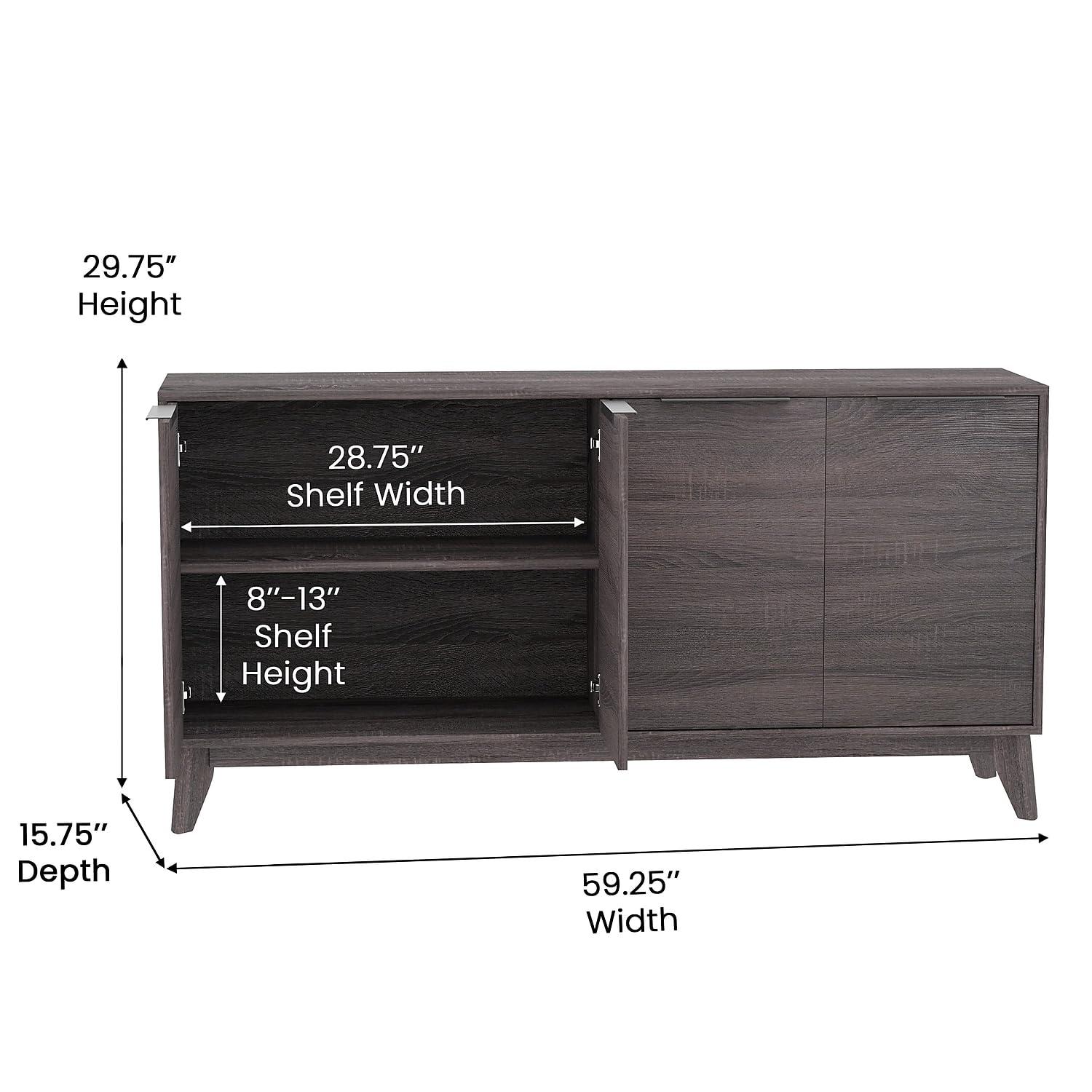 Flash Furniture 60" Buffet Cabinet with 4 Soft Close Doors and Adjustable Shelves - Black Wash