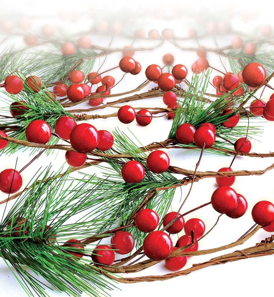 Christmas Garland Red Berry, Artificial Pine Needle Holiday Greenery (Evergreen) Unlit Fireplace Mantle Décor & Home Xmas Decoration Indoor/Outdoor Decorations 6 Feet Long (6ft) Clearance