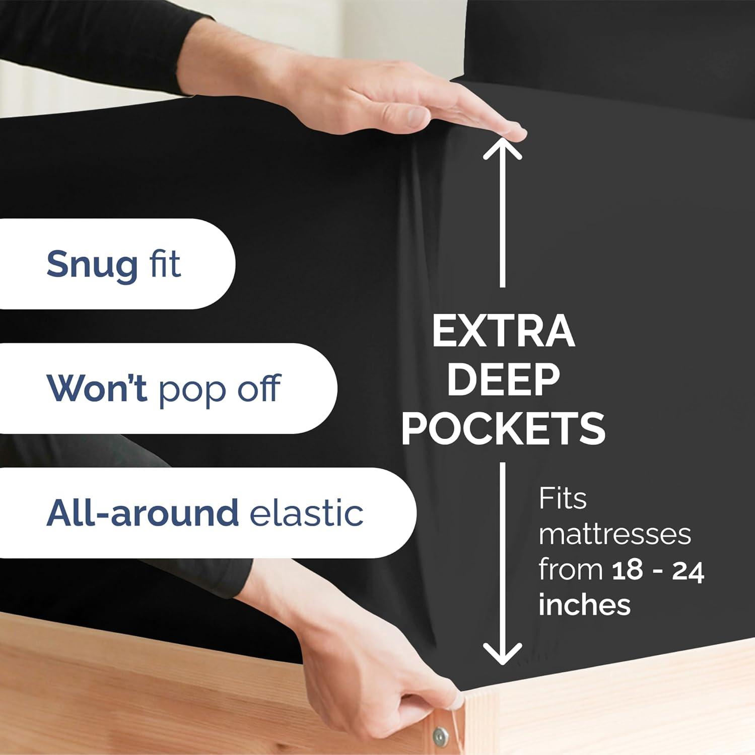 CGK Linens Extra Deep Pocket 4 Piece Sheet Set - Soft Bed Sheets, Fits 18"-24" Mattresses in Black, Size Full