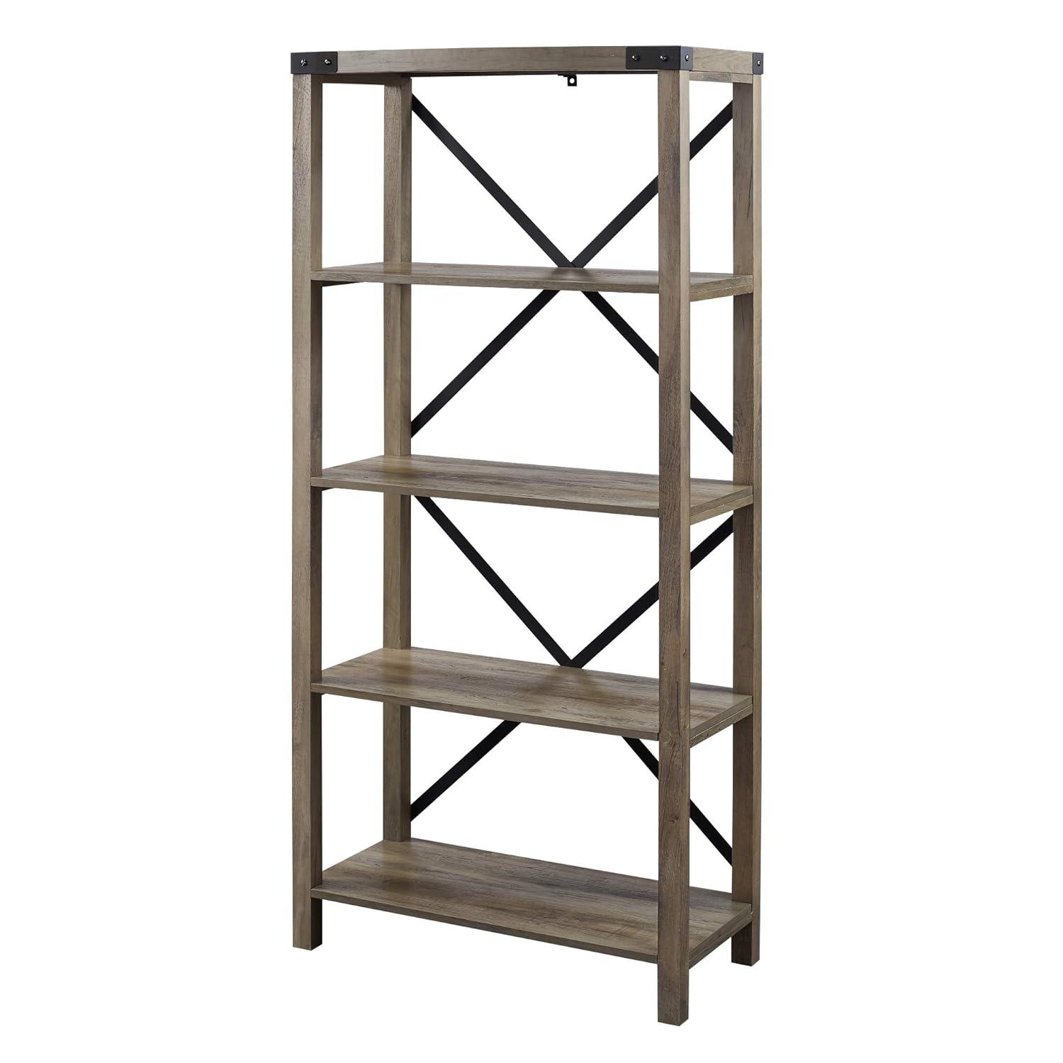 64" Farmhouse Metal X Bookcase - Gray Wash