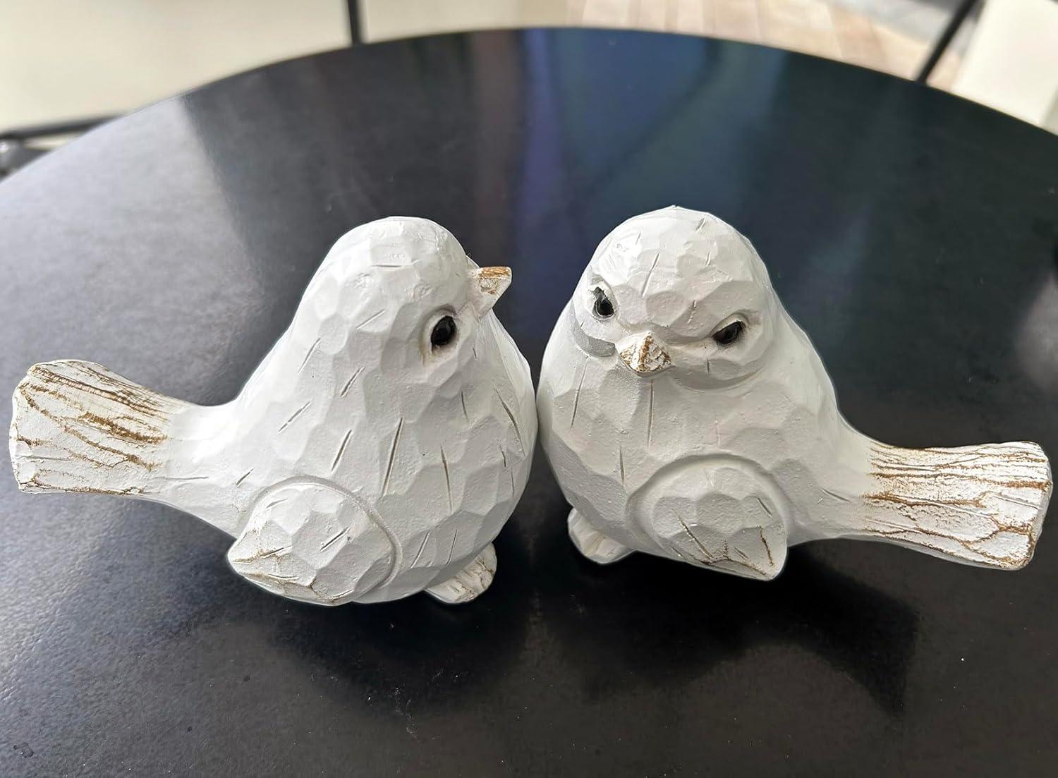 Farmhouse Bird Decor Resin Bird Figurines - Set of 2, Vintage & Modern Bird Decor Statue for Home Decor Accents, Cottage Bird Ornaments Decoration New White Carved Rustic Bird Figurine