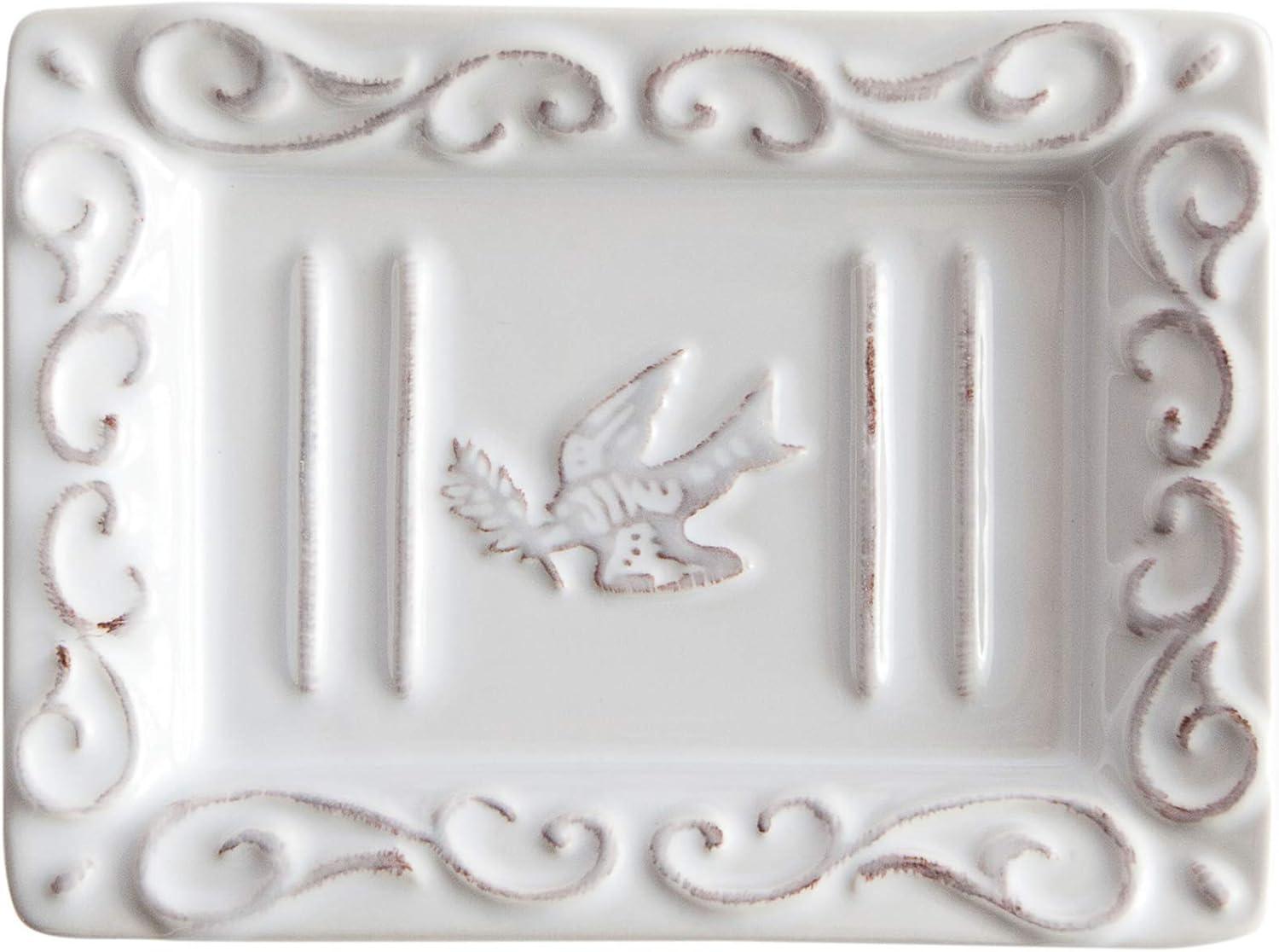 White Ceramic Rectangular Soap Dish with Embossed Design