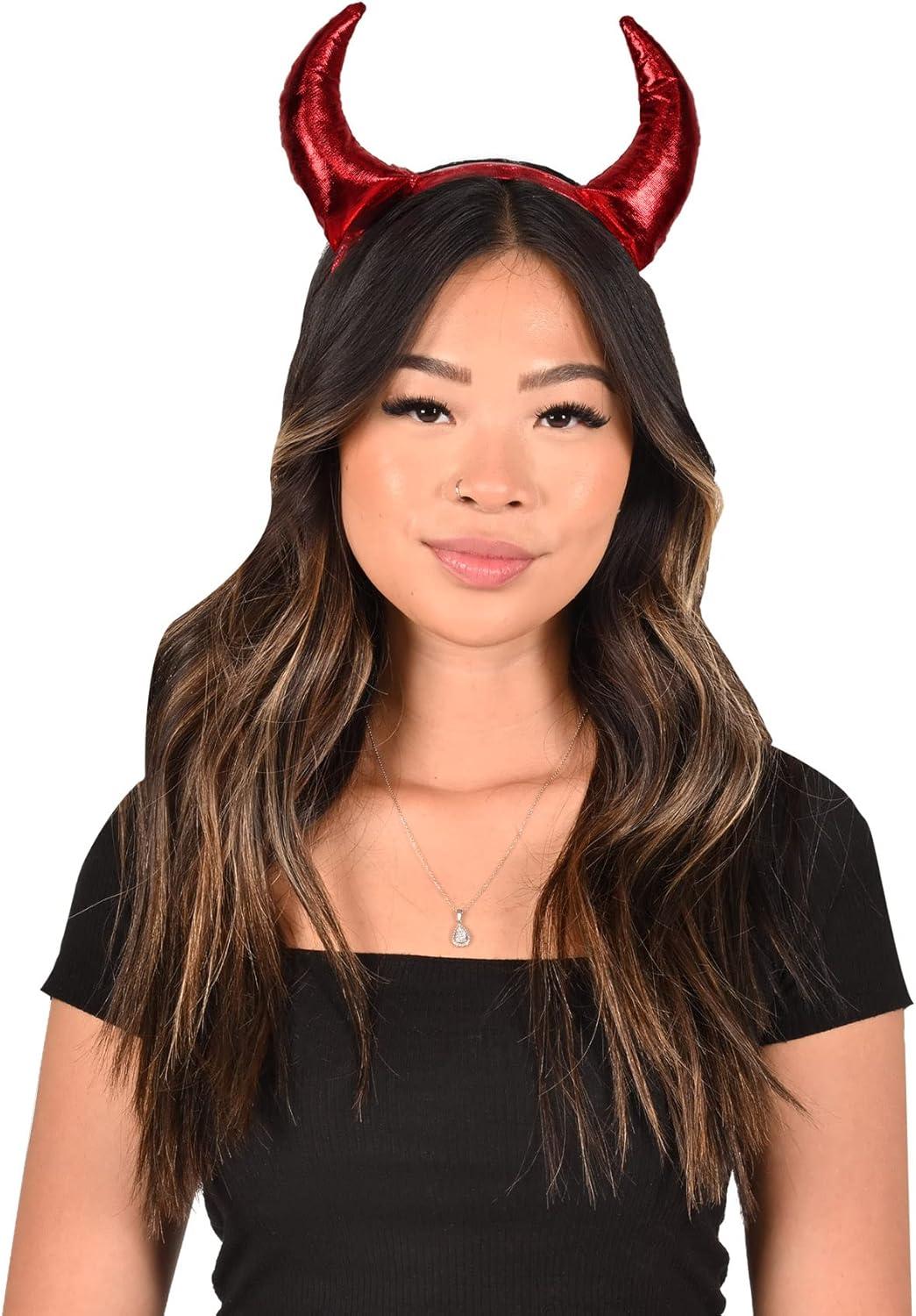 Shiny Red Fabric Devil Horns Headband for Cosplay