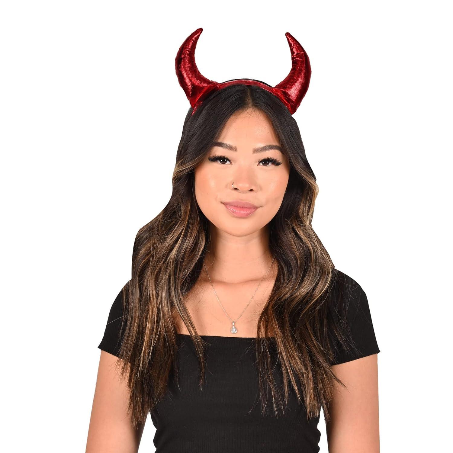 Shiny Red Fabric Devil Horns Headband for Cosplay