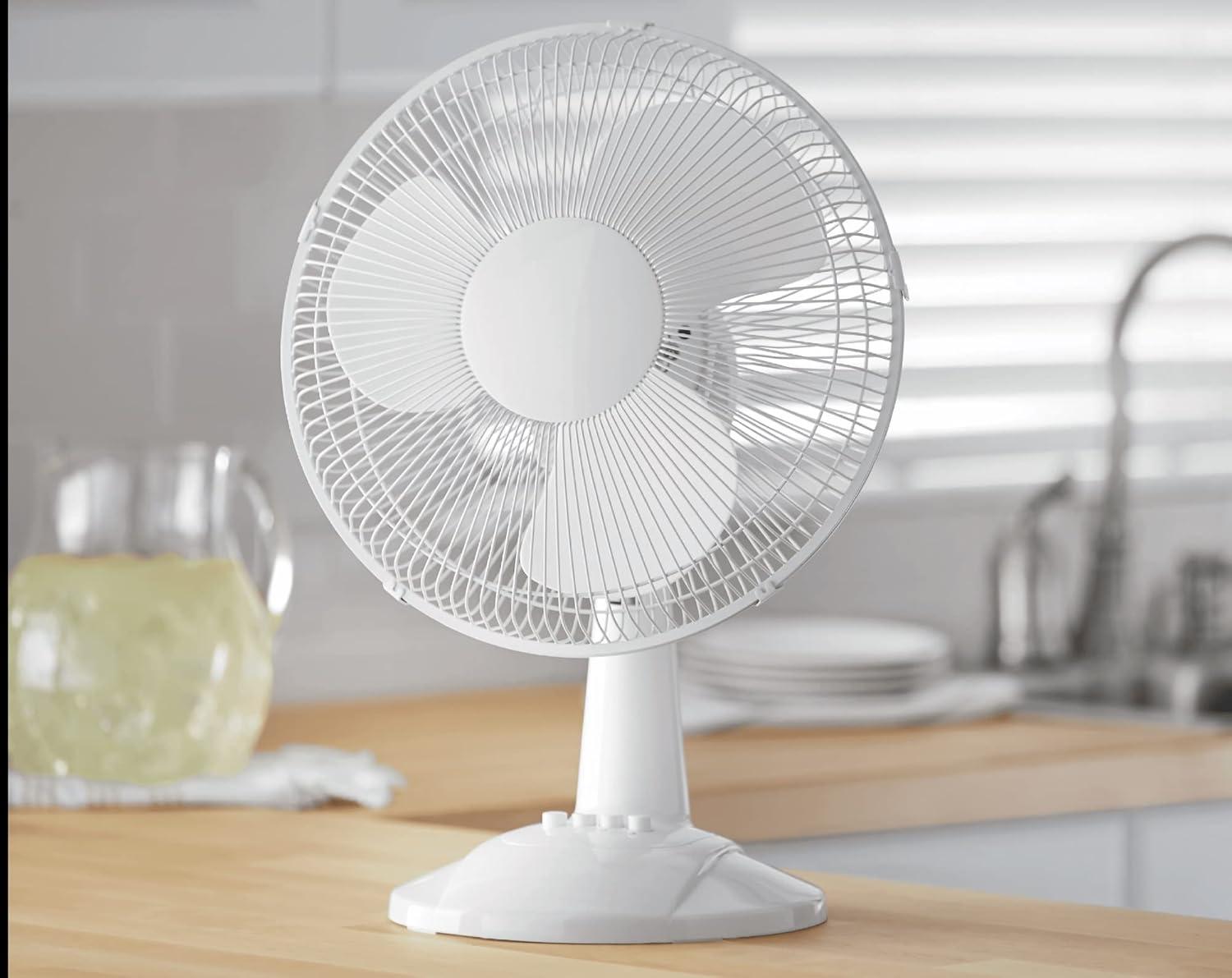 Mainstays 12" 3-Speed Oscillating Table Fan, FT30-8MBW, New, White