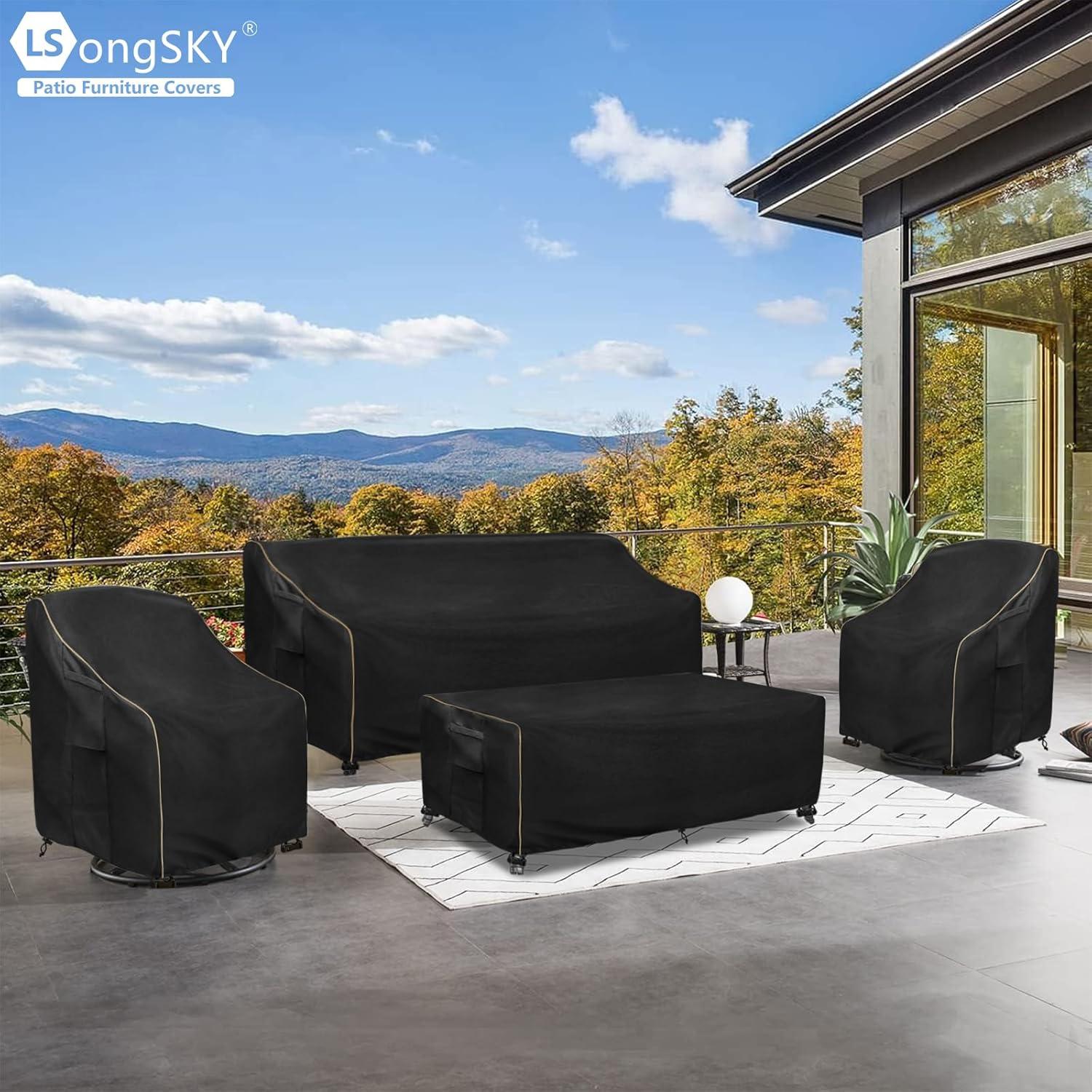 BINO Patio 3-Seater Sofa Cover,Outdoor Couch Cover Fits Up To 76W X 32.5D X 33H Inches,100% Waterproof Heavy Duty Patio Furniture Covers,Beige & Gray-Green