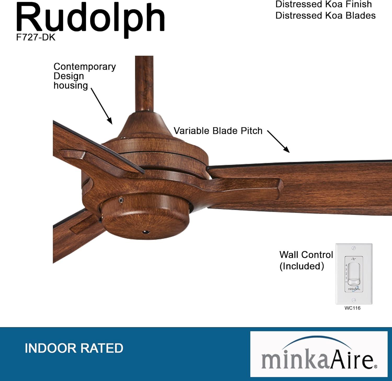 52" Rudolph 3-Blade Propeller Ceiling Fan with Wall Control