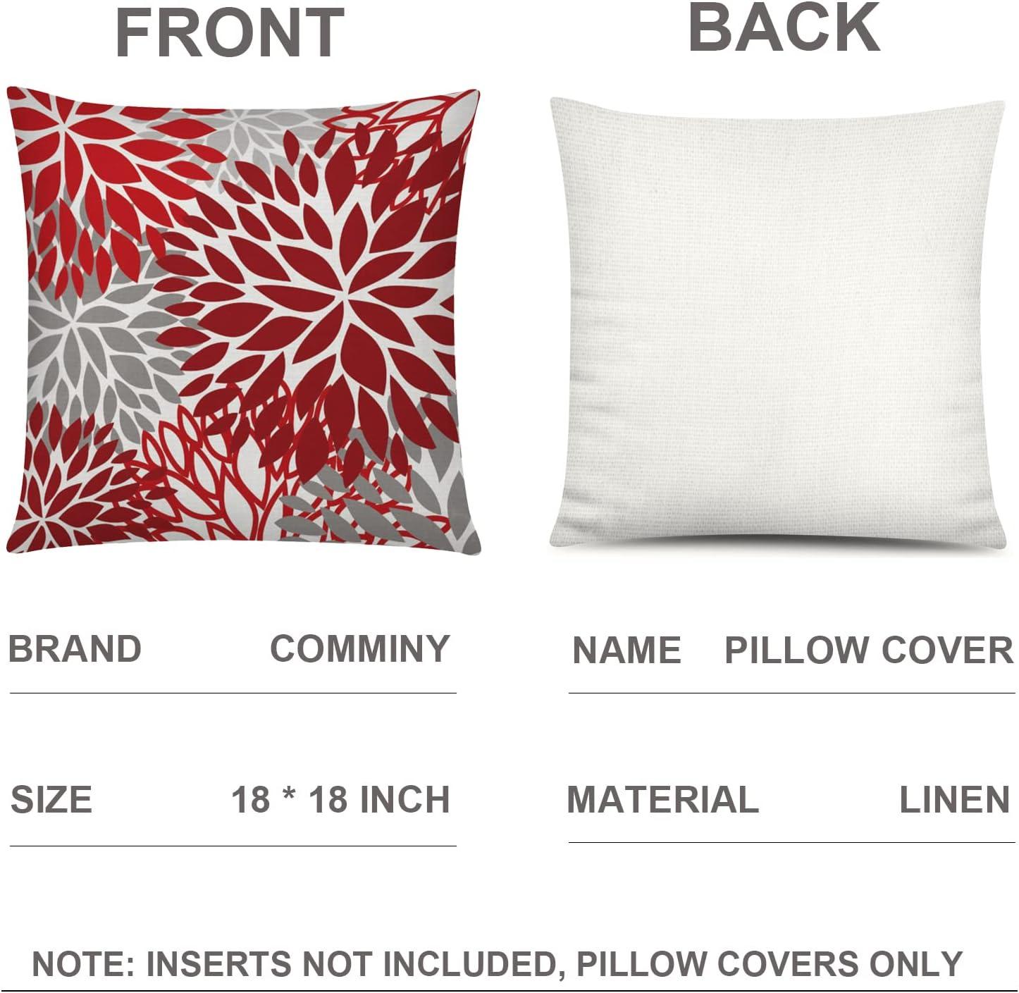 Red and Grey Cotton Daisy 18" Pillow Covers Set of 6