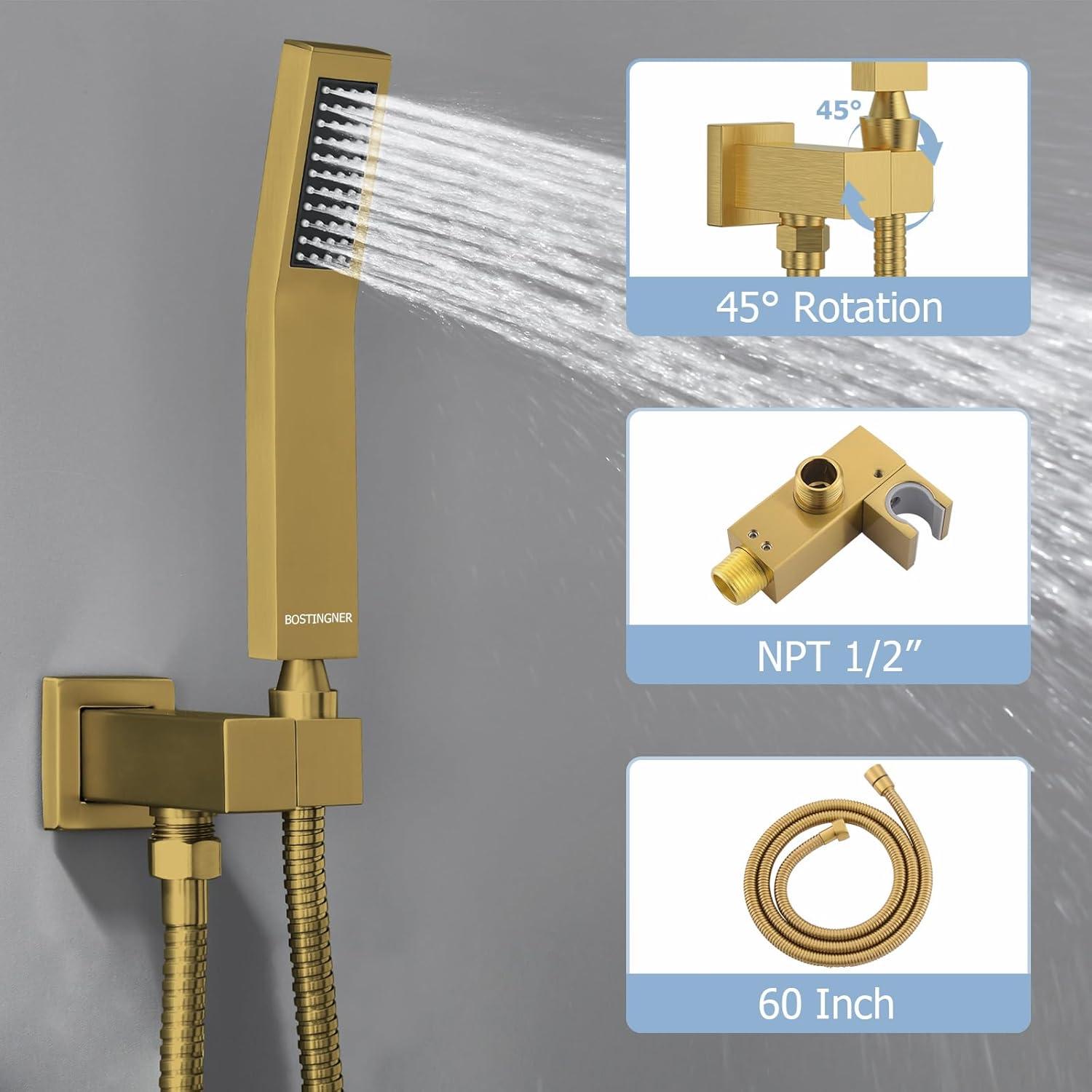 Brushed Gold Wall Mounted Waterfall Tub Faucet with Hand Shower