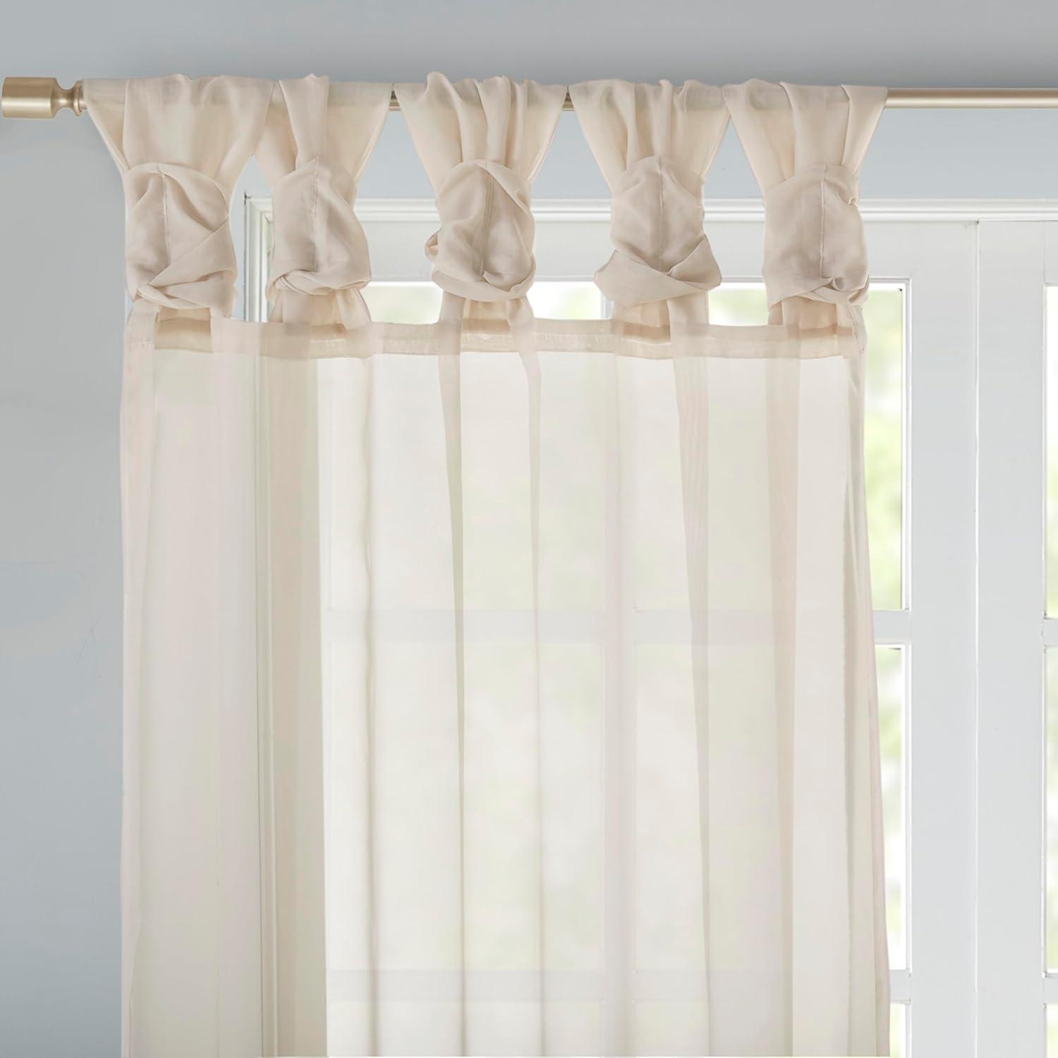 Madison Park Ceres Twisted Tab Voile Sheer Window Pair in Ivory 84" Panel