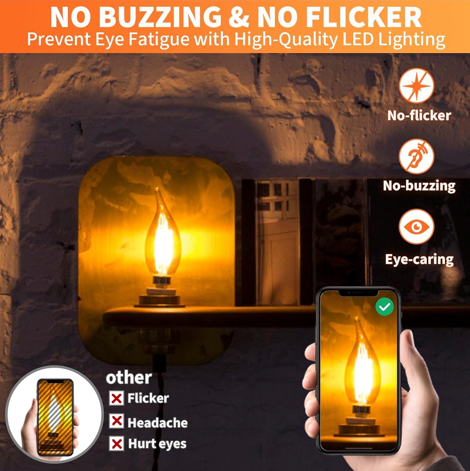 Amber Glass Dimmable LED Candelabra Bulbs 6-Pack