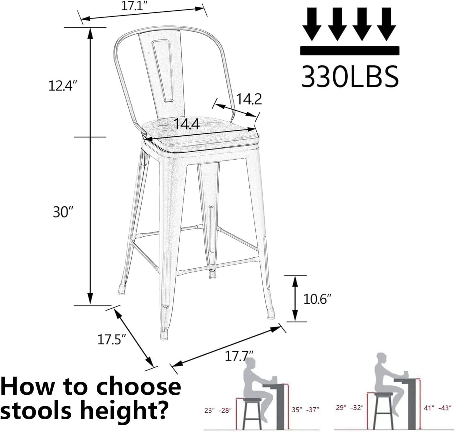 Andeworld Metal Bar Stools Set of 4 Counter Height Stools with Backs Counter Stools High Back Bar Chairs 30 Inch Silver