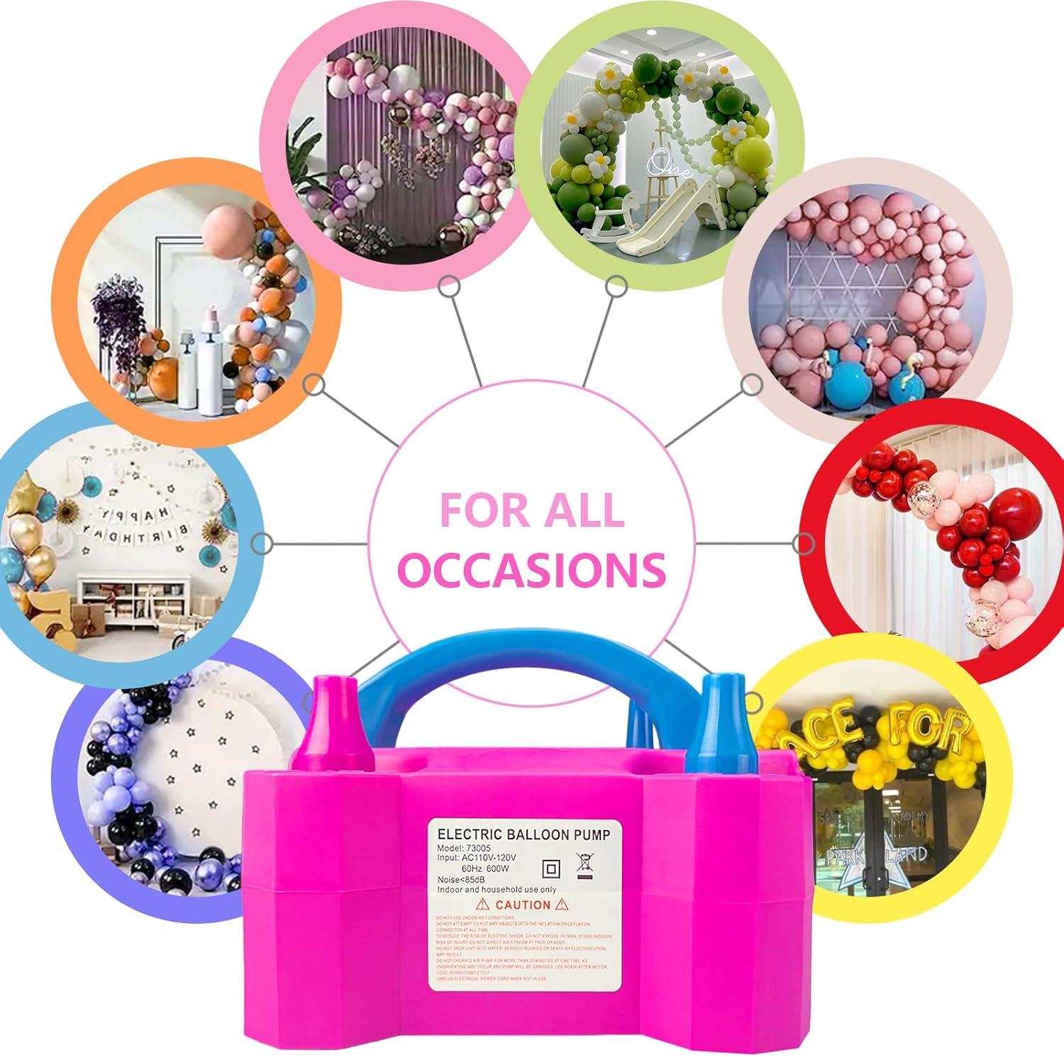 Balloon Pump, Balloon Pump Electric, Electric Portable Dual Nozzle Air Balloon Pump, Electric Air Balloon Pump and Tying Tool in One for Party Decoration [110V~120V, 600W, Rose Red]