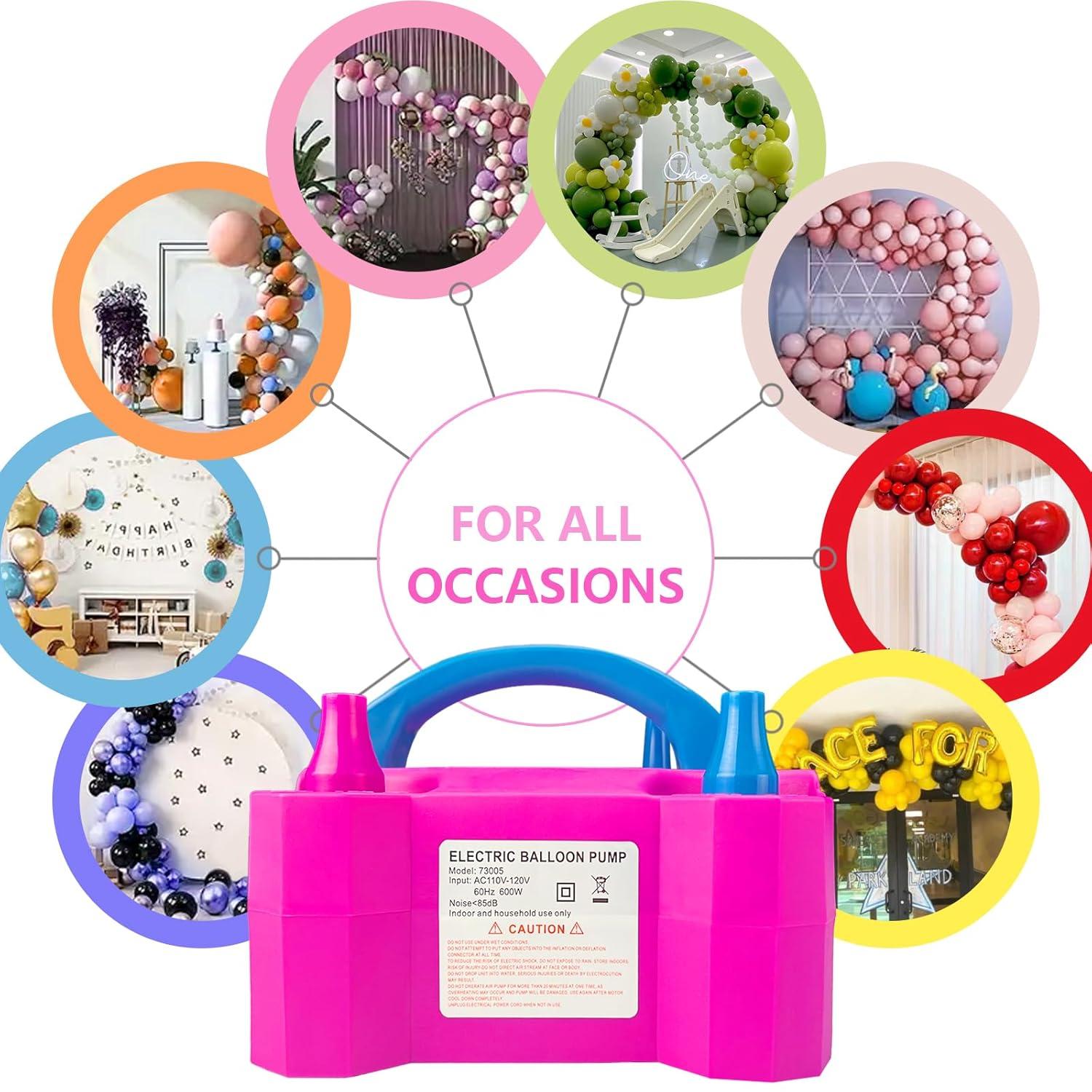 Balloon Pump, Balloon Pump Electric, Electric Portable Dual Nozzle Air Balloon Pump, Electric Air Balloon Pump and Tying Tool in One for Party Decoration [110V~120V, 600W, Rose Red]