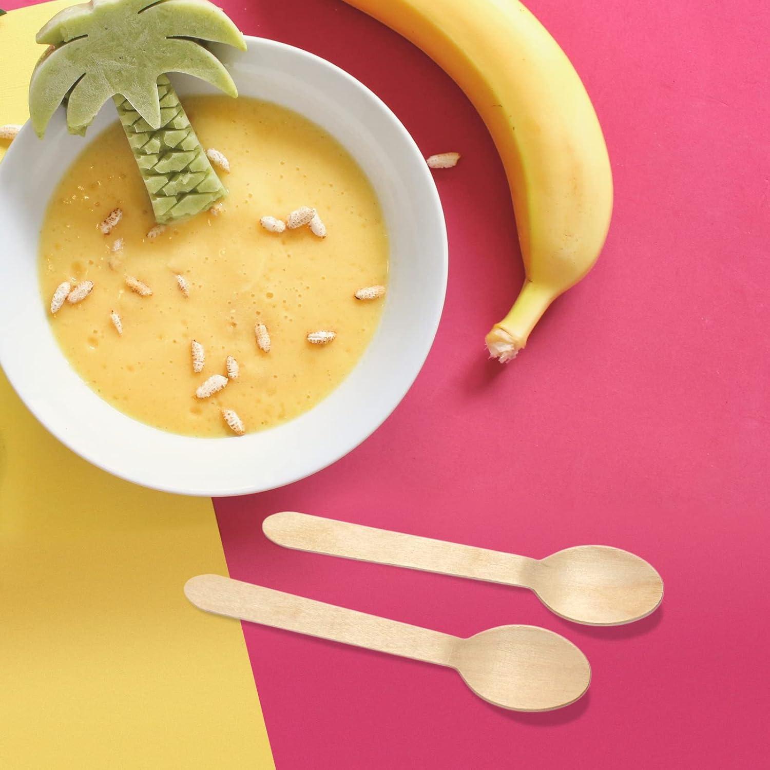 Concession Essentials Disposable Wooden Cutlery Spoons, Compostable and Earth Friendly, 6.25 Inch Length - Pack of 100 Spoons