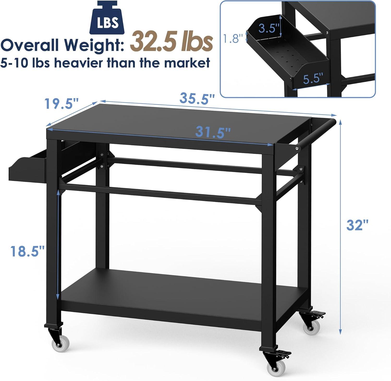 Black Heavy Duty Outdoor Grill Cart with Wheels