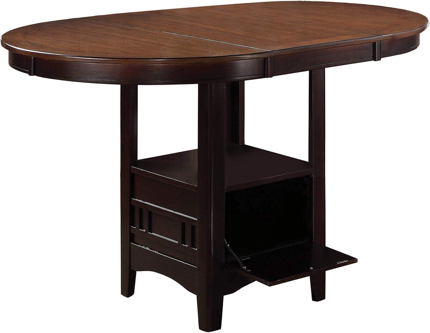 Transitional Oval Wood Counter Height Table with Storage, Espresso