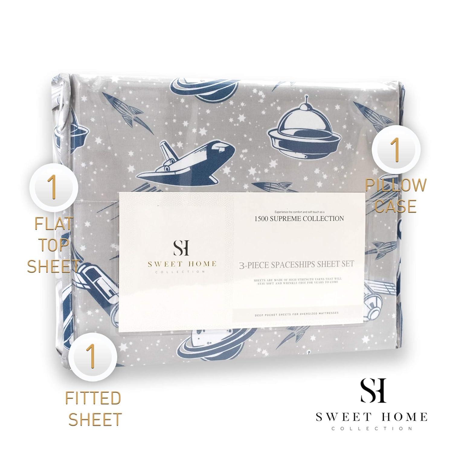 Sweet Home Collection Ship Spaceships Kids Bed Sheet Set