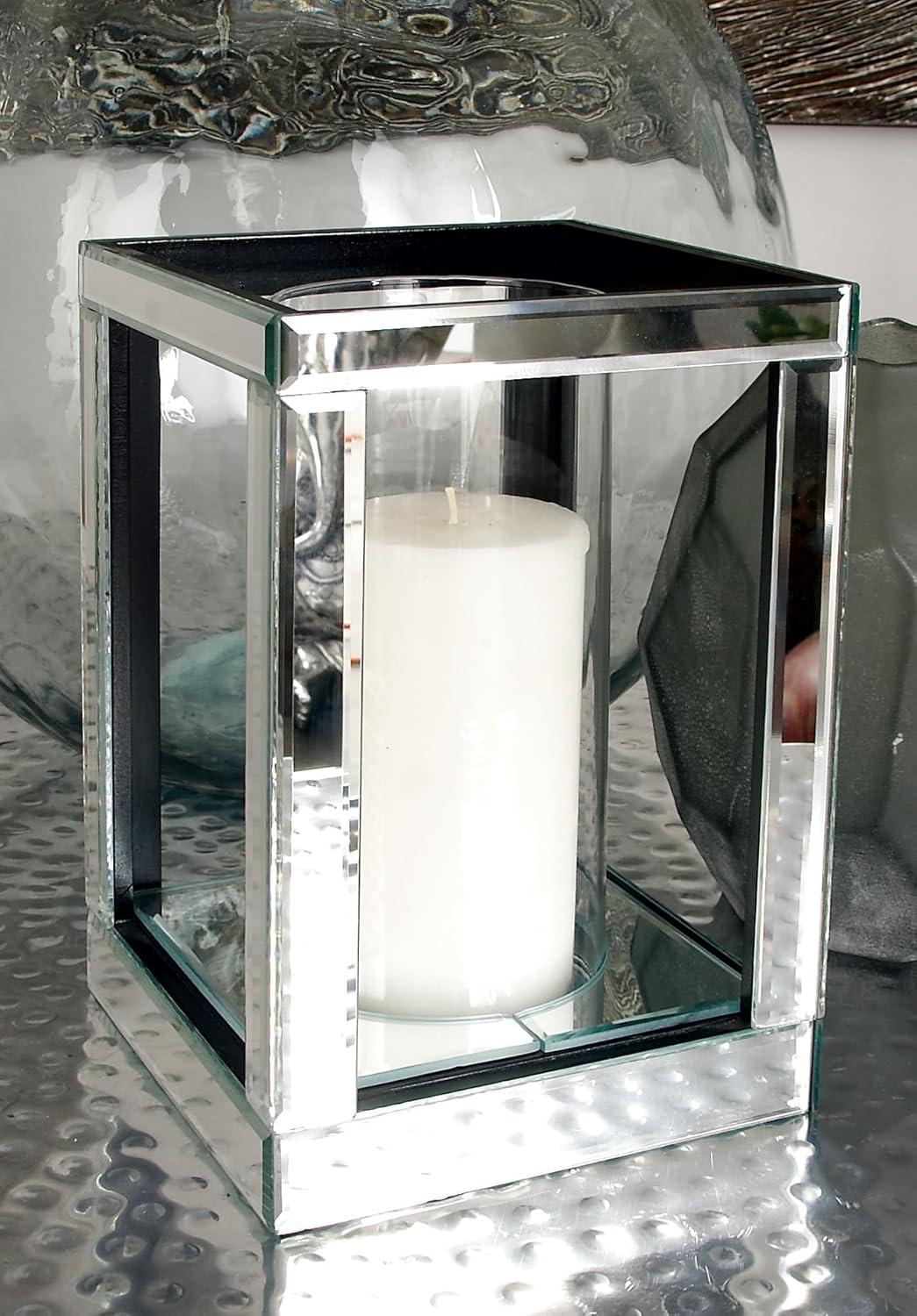 House of Hampton® Glass Pillar Silver Hurricane Lamp with Mirrored Accents