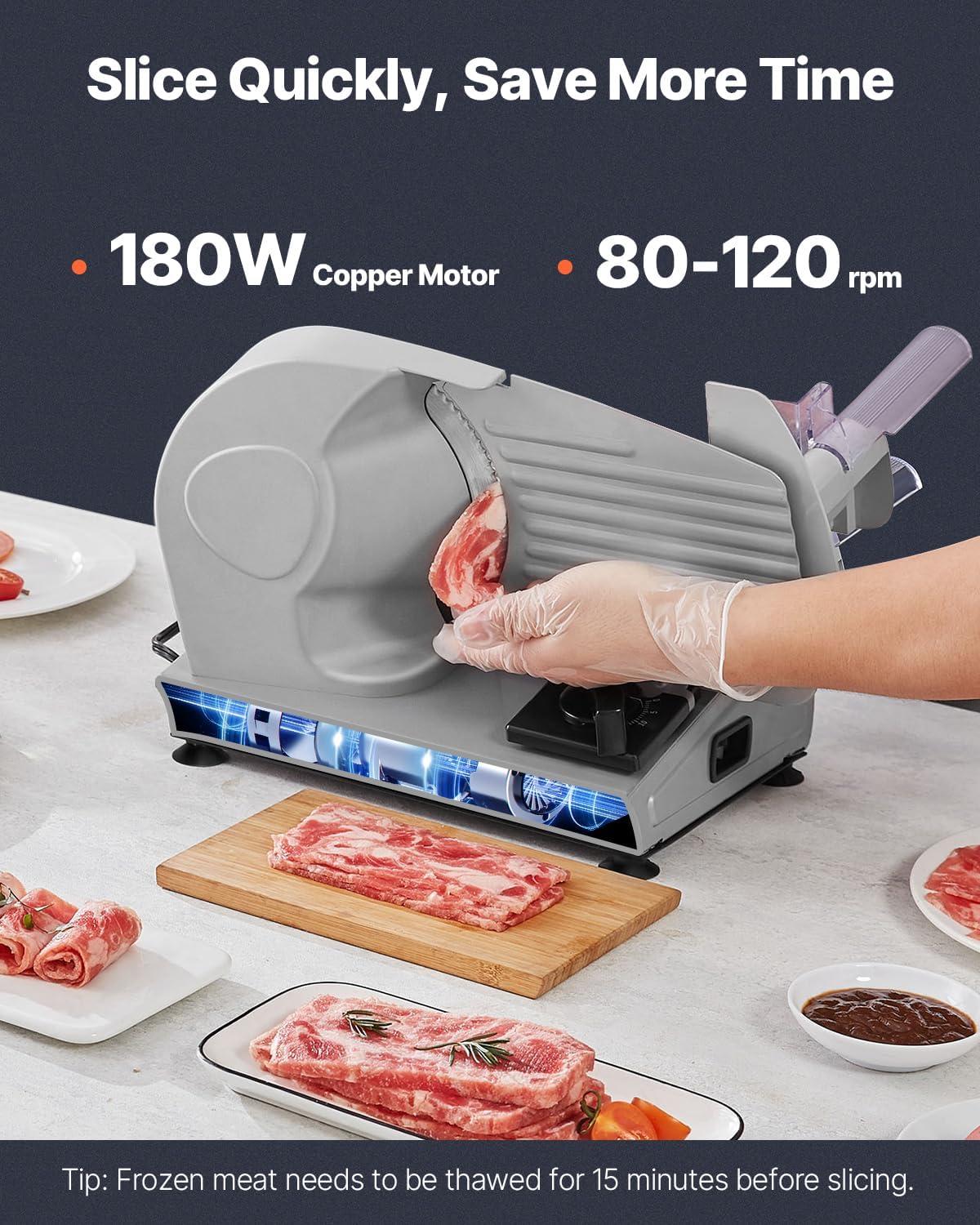 VEVOR Meat Slicer, 7.5 inch Electric Deli Food Slicer, 180W Meat Cutter with a Premium SUS420 Blade, 0-0.6 inch Adjustable Thickness, Slicer Machine