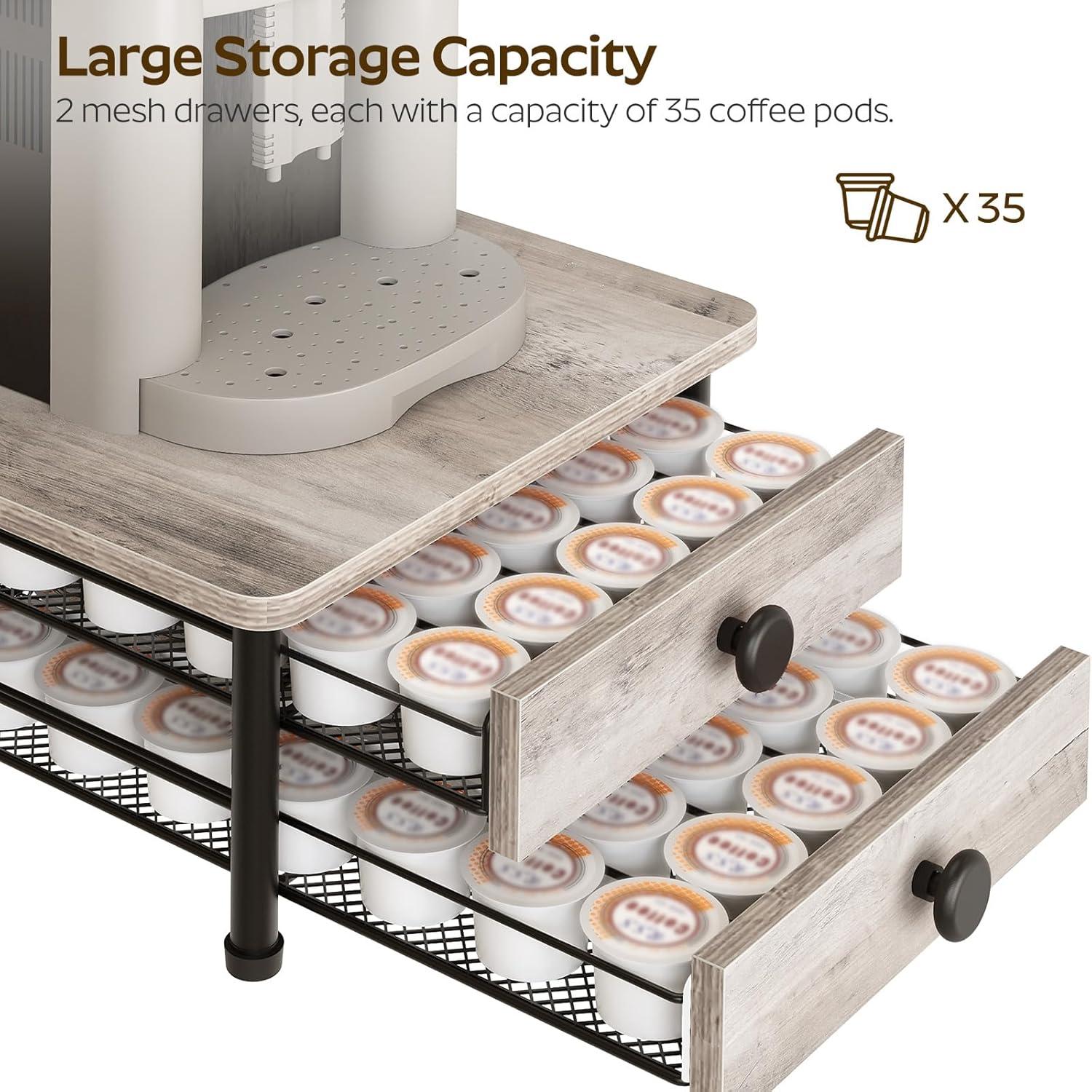 Coffee Pod Drawer Holder, 70 Capacity Coffee Capsule Storage Organizer, 2-Tier Coffee Pod Drawer for K Cup, for Home Kitchen, Greige KH28BG