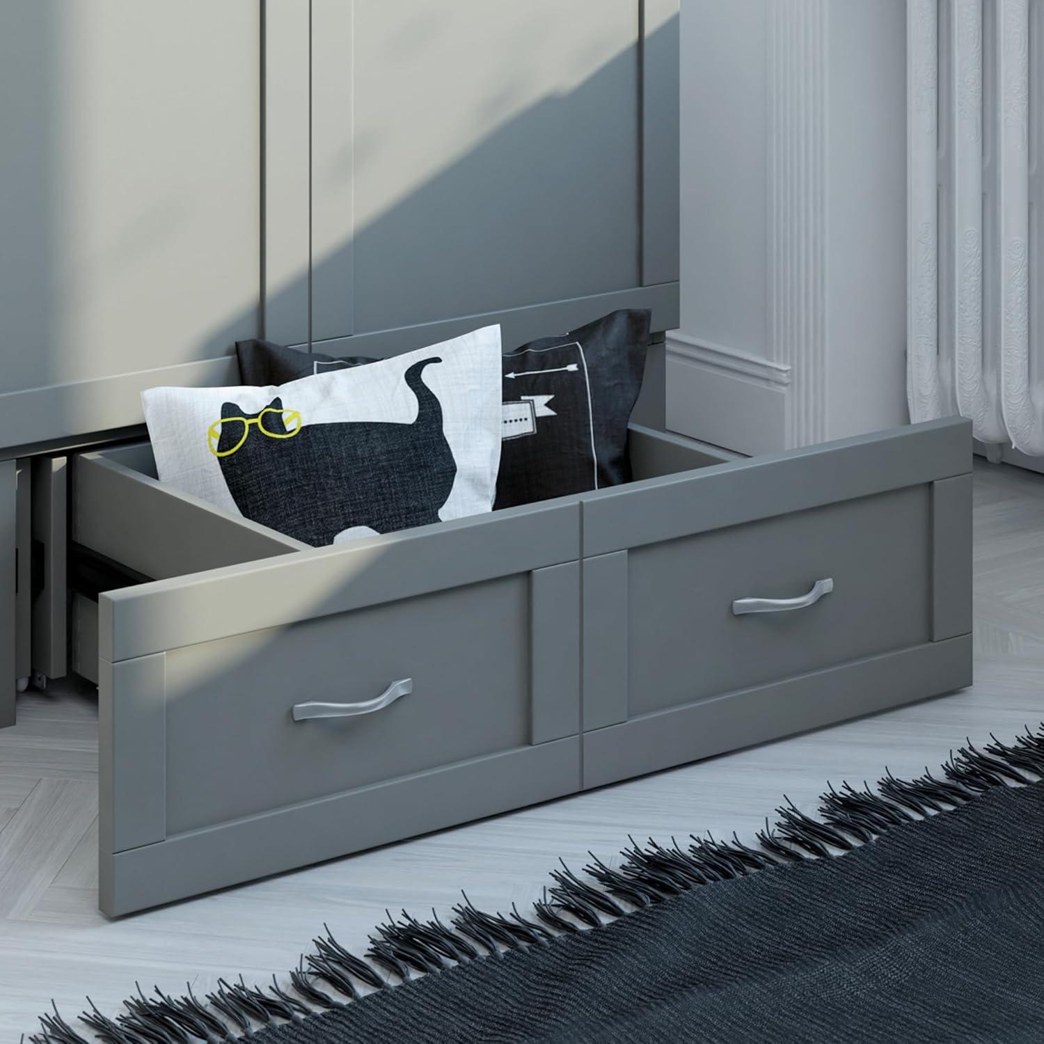 AFI Hamilton Twin XL Solid Wood Murphy Bed Chest with Built-In Charger in Gray