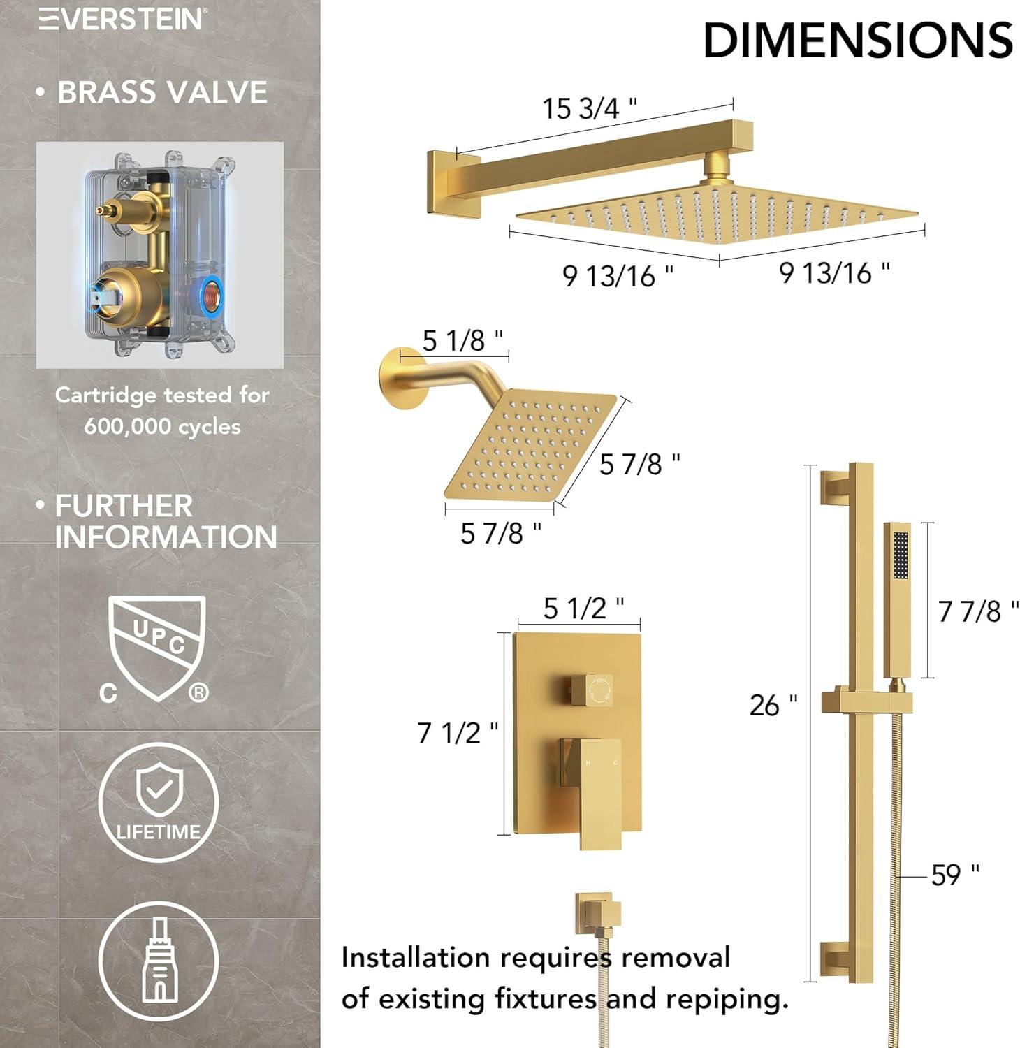 DualJetSpa Pressure-Balanced Shower System, Dual Wall Mount Showerheads with Slide Bar Handheld Spray