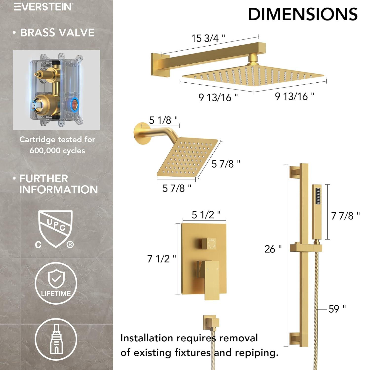 DualJetSpa Pressure-Balanced Shower System, Dual Wall Mount Showerheads with Slide Bar Handheld Spray