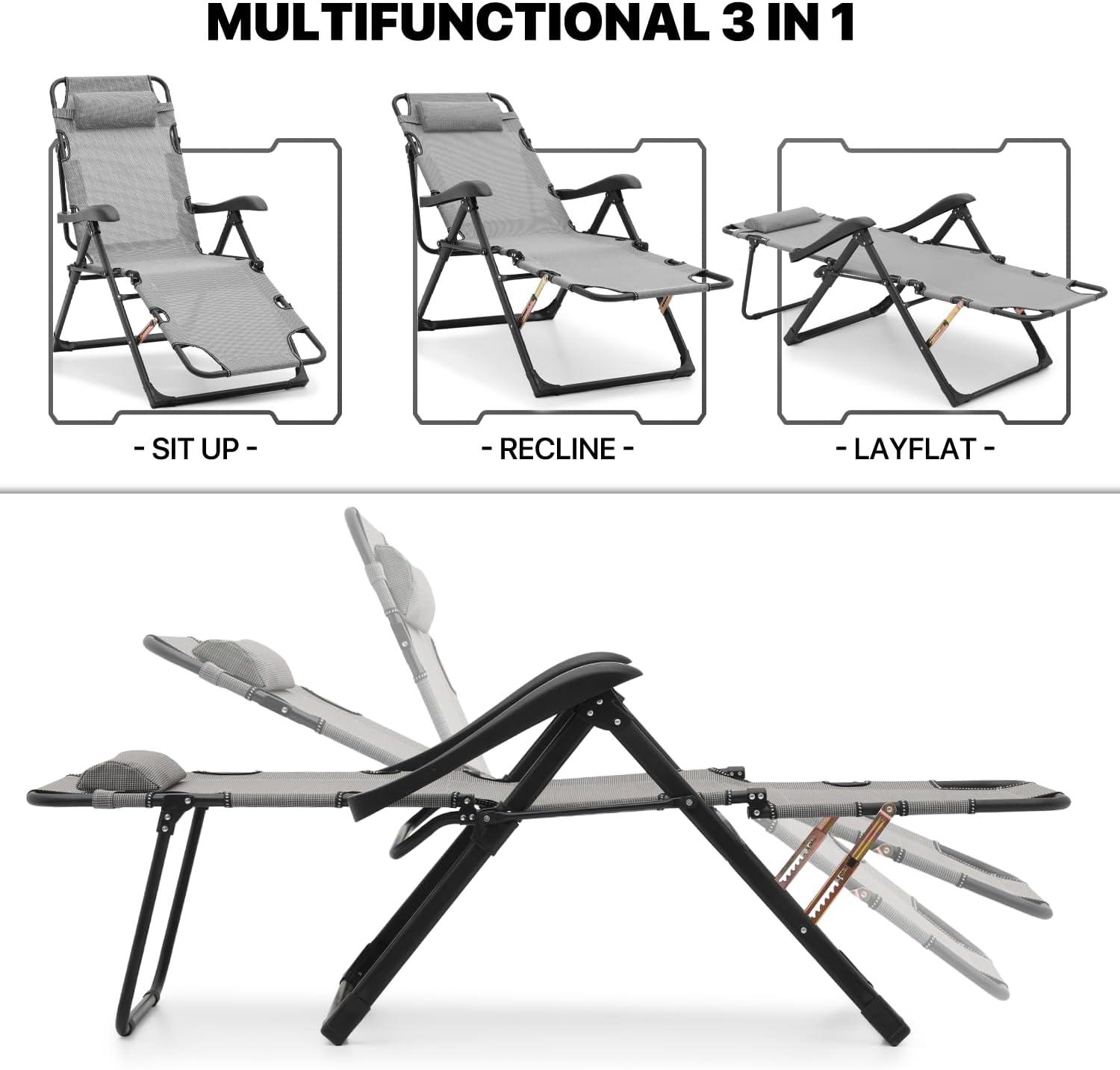 Outdoor Folding Reclining Lounge Chair Bench Chairs with Pillow