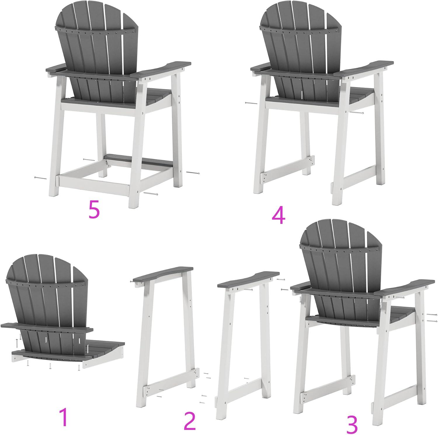 Outdoor Tall Adirondack Chair, Patio Bar Stool Chair with High Back, 400lbs, Widened Arms, All-Weather Balcony Chair for Backyard, Garden, Yard (1 PC)