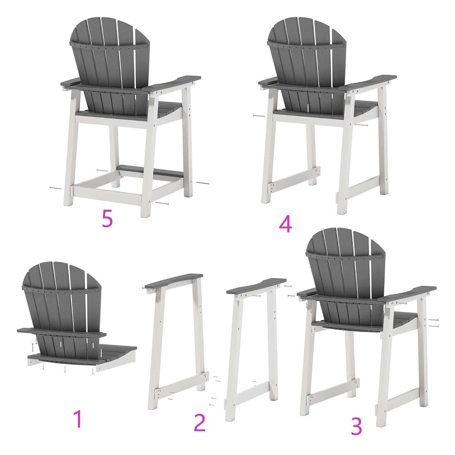 Outdoor Tall Adirondack Chair, Patio Bar Stool Chair with High Back, 400lbs, Widened Arms, All-Weather Balcony Chair for Backyard, Garden, Yard (1 PC)