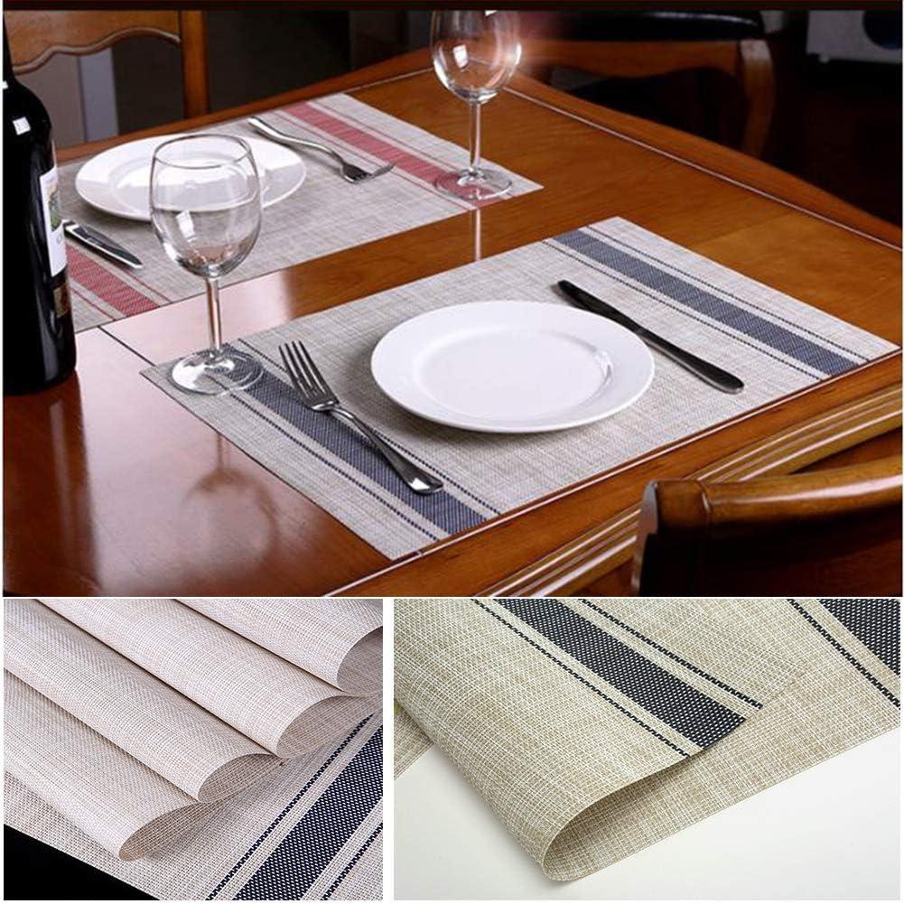 Set of 6 Beige and Blue Woven Vinyl Placemats