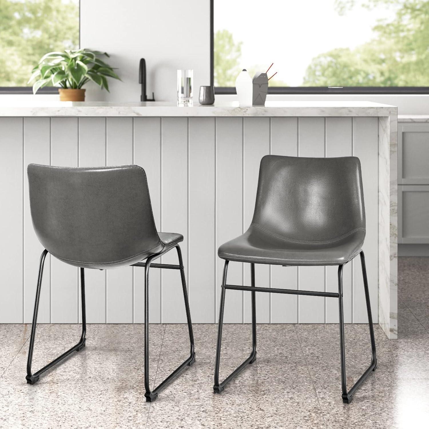 Jiowenm Faux Leather Dining Chairs Set of 2, 18 Inch Kitchen & Dining Room Chairs, Century Modern Dining Chairs with Backrest and Metal Legs, Comfortable Upholstered Seat Chairs