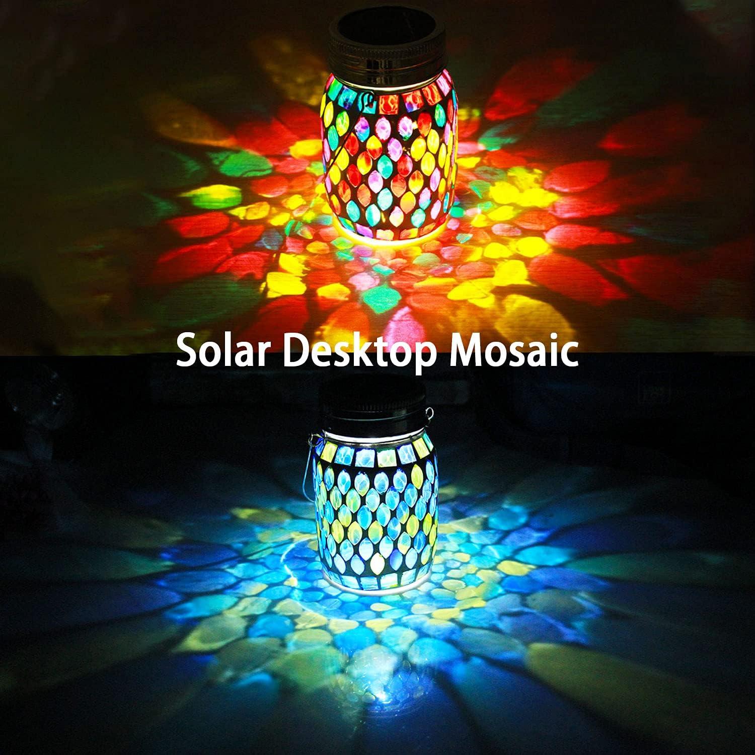 Colorful Mosaic Glass Solar Hanging Lanterns with LED Lights