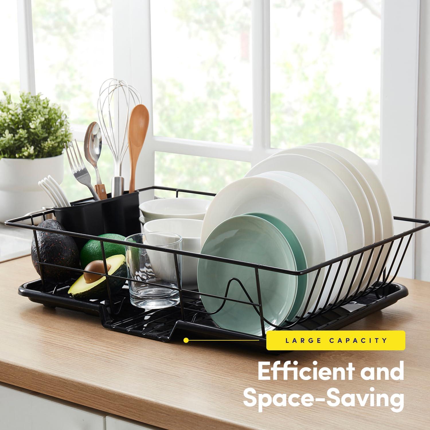 Steel 3-Piece Large Dish Drainer, Black