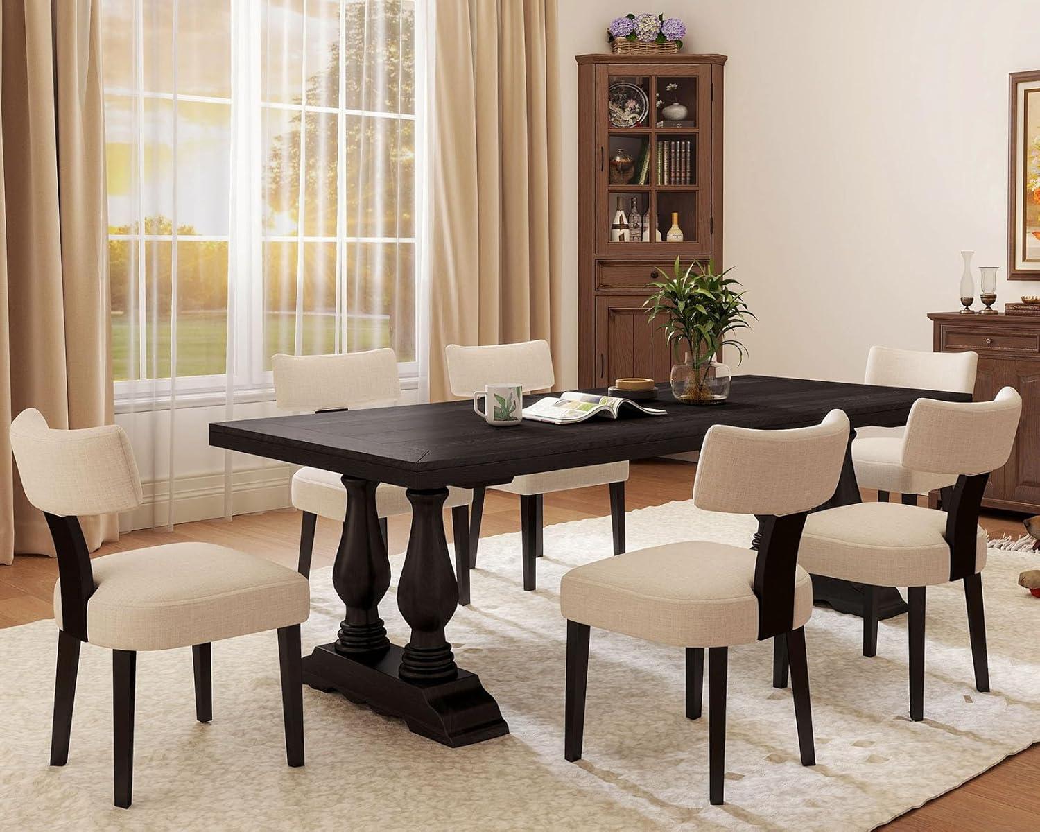 Gracie Oaks Inelda Mid Century Upholstered Dining Chairs Side Chairs Farmhouse Faux Leather Dining Chair with Wood Legs (Set of 2)
