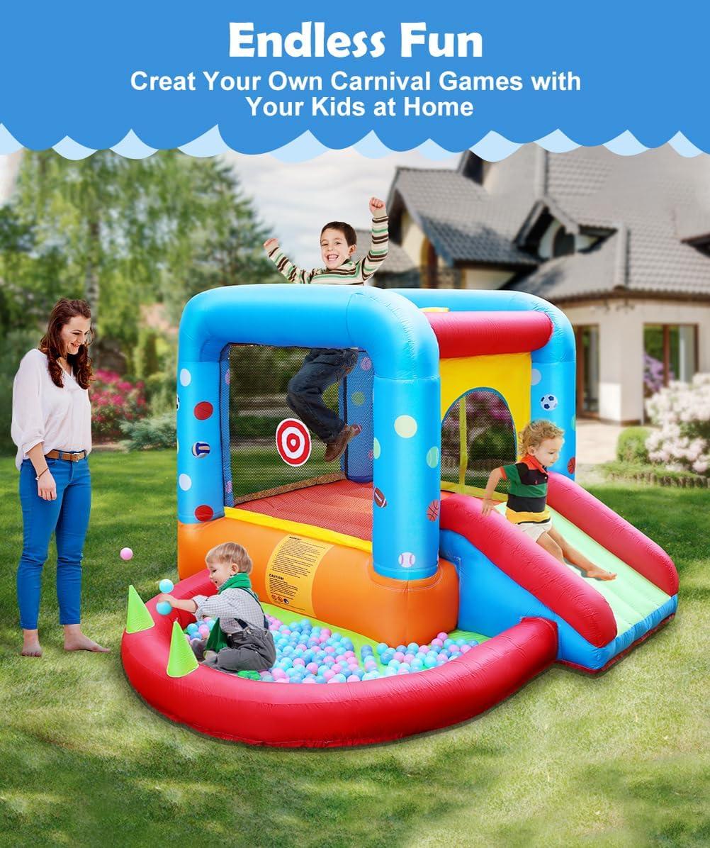 Colorful Inflatable Bounce House with Slide and Ball Pit