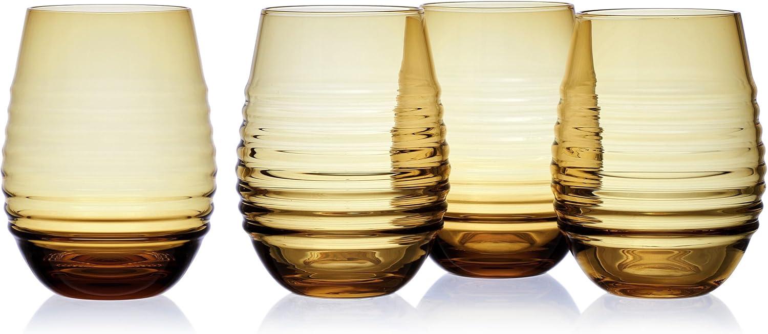 Amber Ribbed 18 oz. Stemless Wine Glasses Set of 4