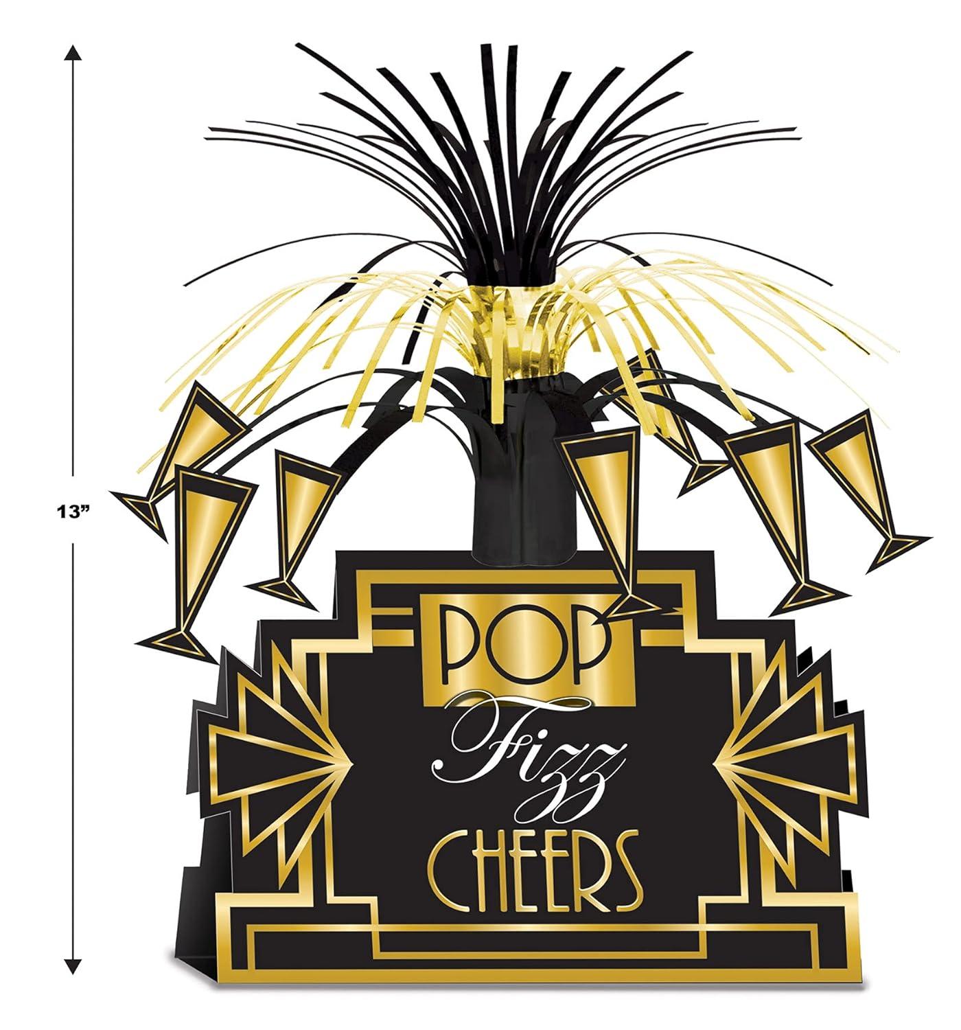 Beistle 2-Piece Champagne Pop Fizz Cheers Table Centerpieces, 1920’s Era Party Supplies, New Years Eve, Awards Night & Gatsby Party Decor, 13"