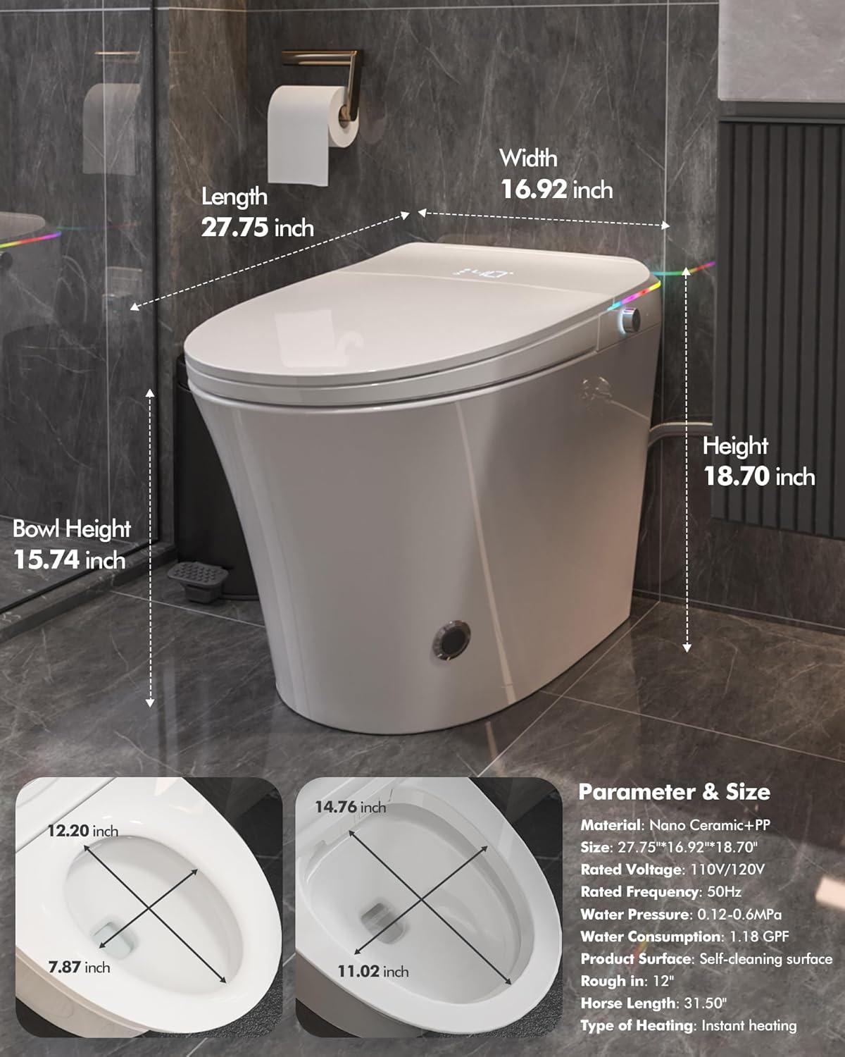 White Smart Toilet with Built-in Bidet and Heated Seat