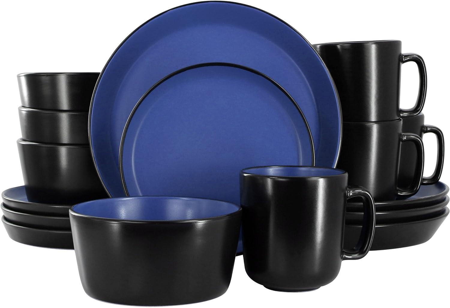 Elama Bacarra 16 Piece Stoneware Dinnerware Set in Two Tone Black and Red