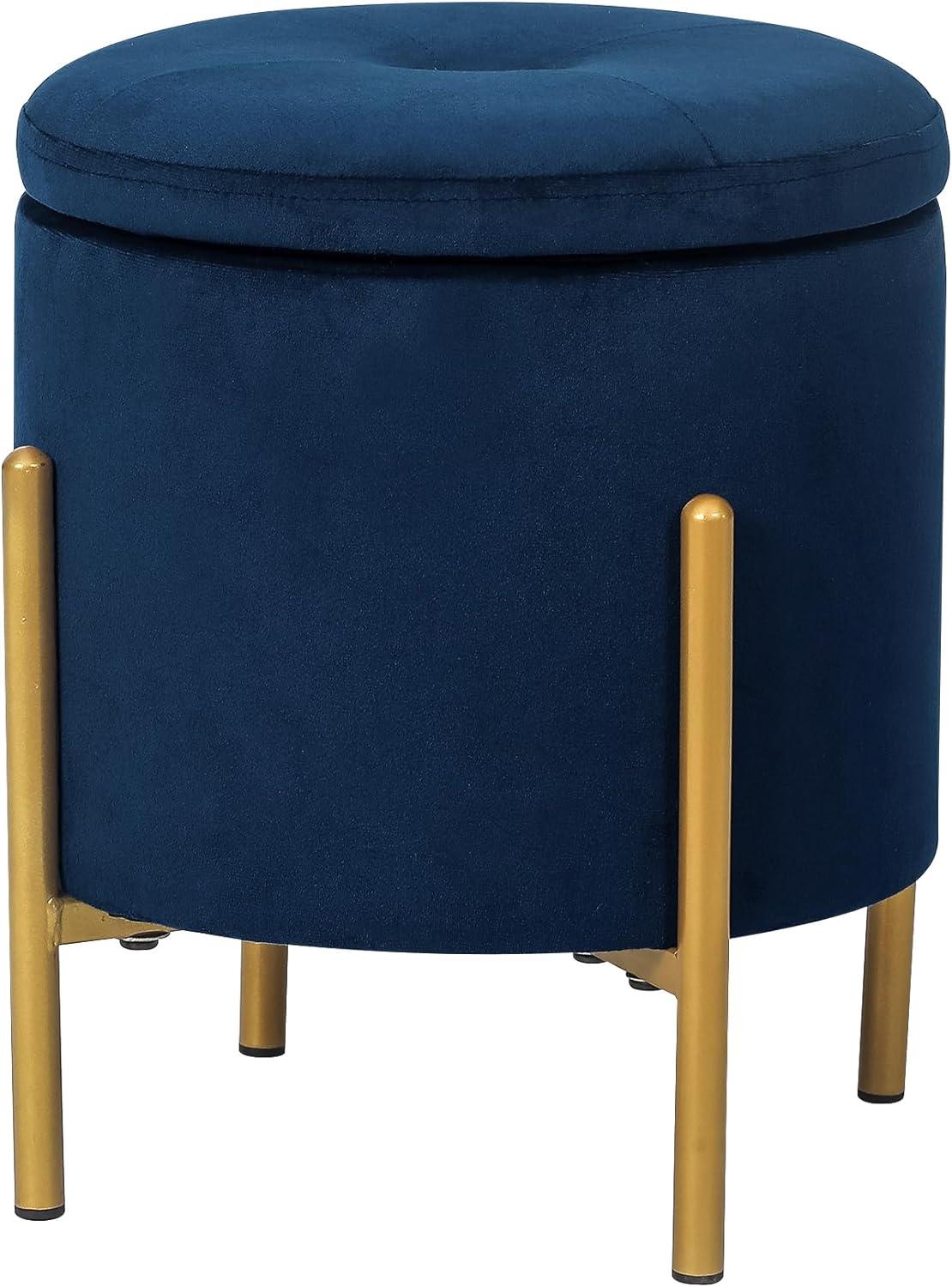 Malina Velvet Metal Storage Ottoman Navy Blue/Gold - Baxton Studio
